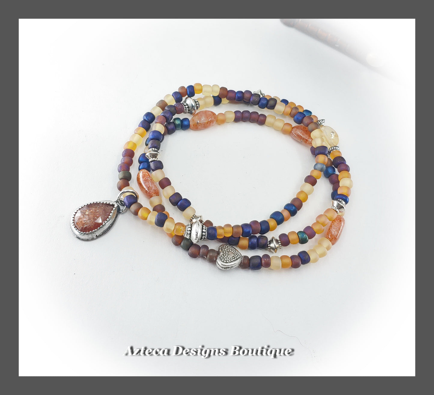 Desert Sunrise + Sunstone + Glass Seed Bead + Gemstone Stretch Bracelet SET of THREE