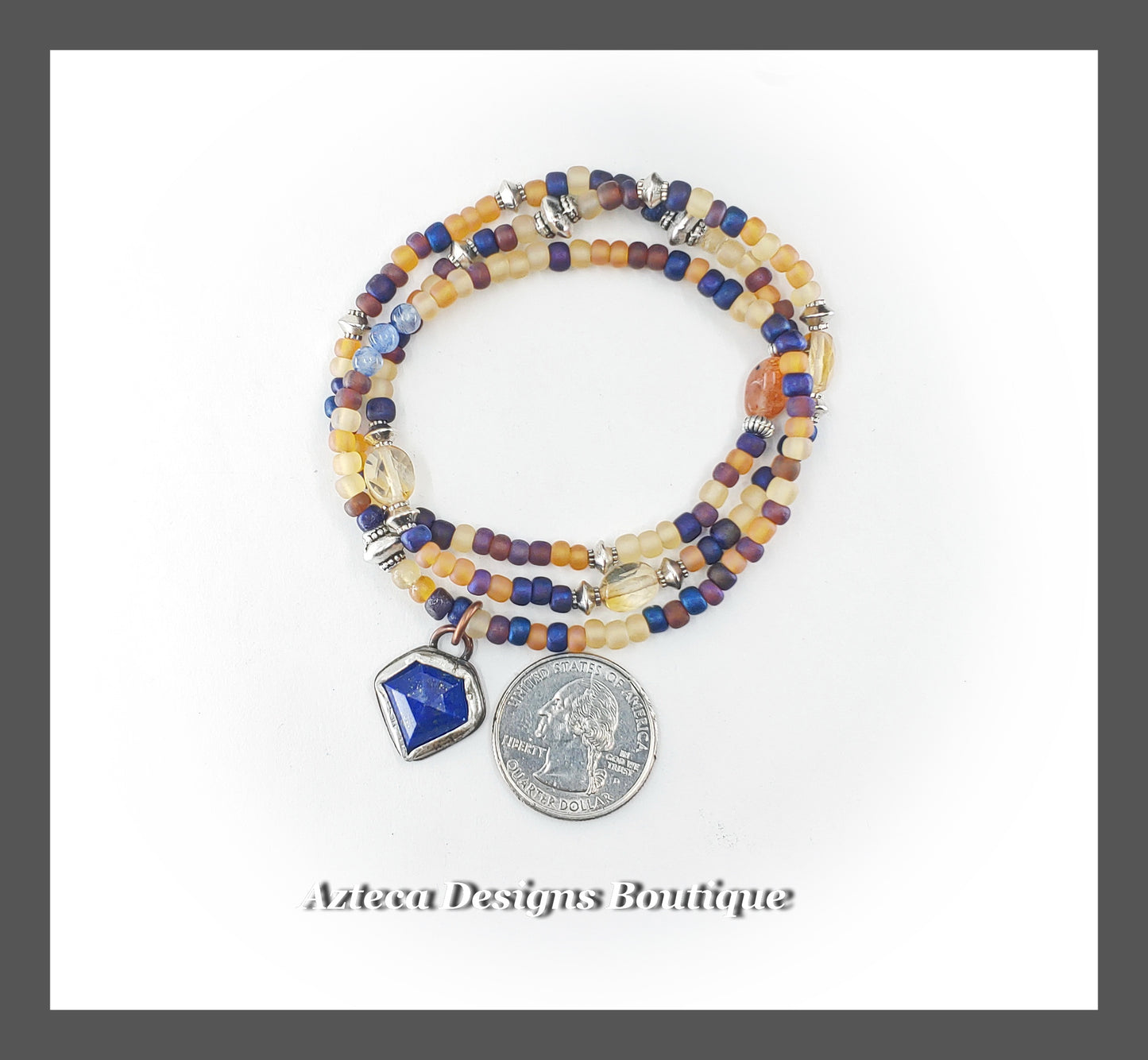 Desert Horizon + Lapis Lazuli + Glass Seed Bead + Gemstone Stretch Bracelet SET of THREE