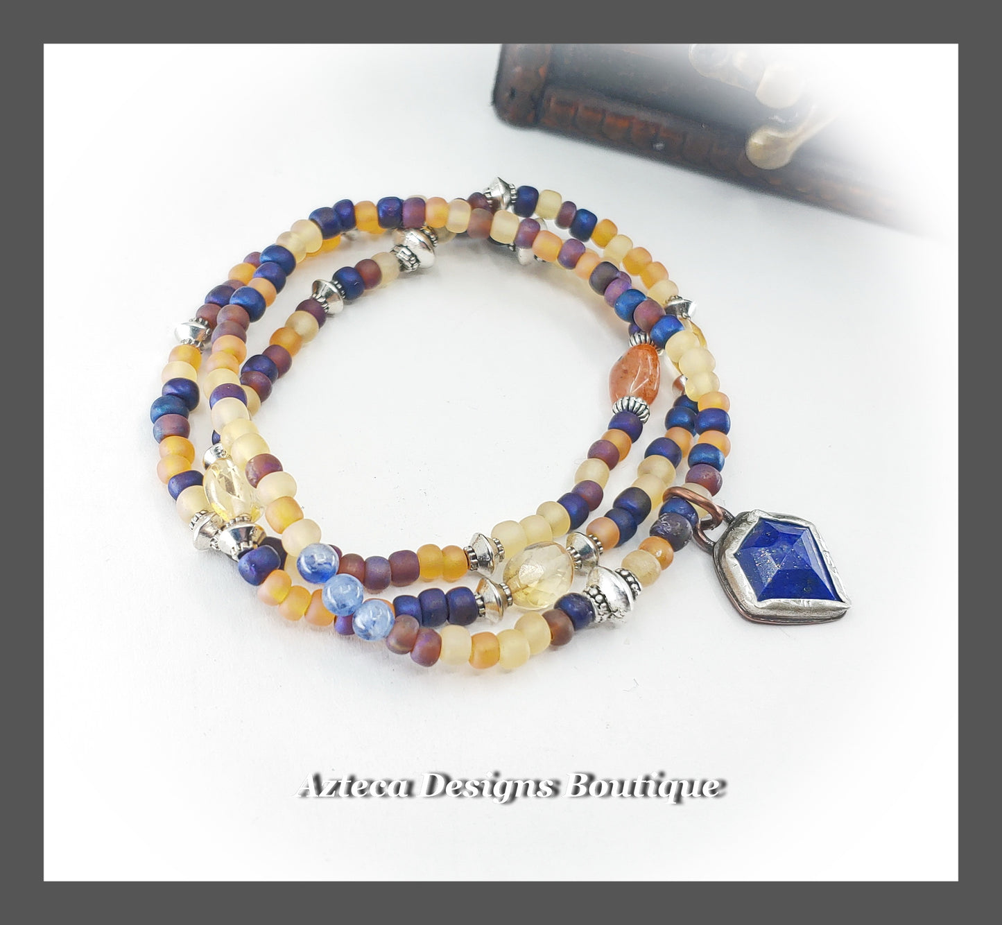 Desert Horizon + Lapis Lazuli + Glass Seed Bead + Gemstone Stretch Bracelet SET of THREE