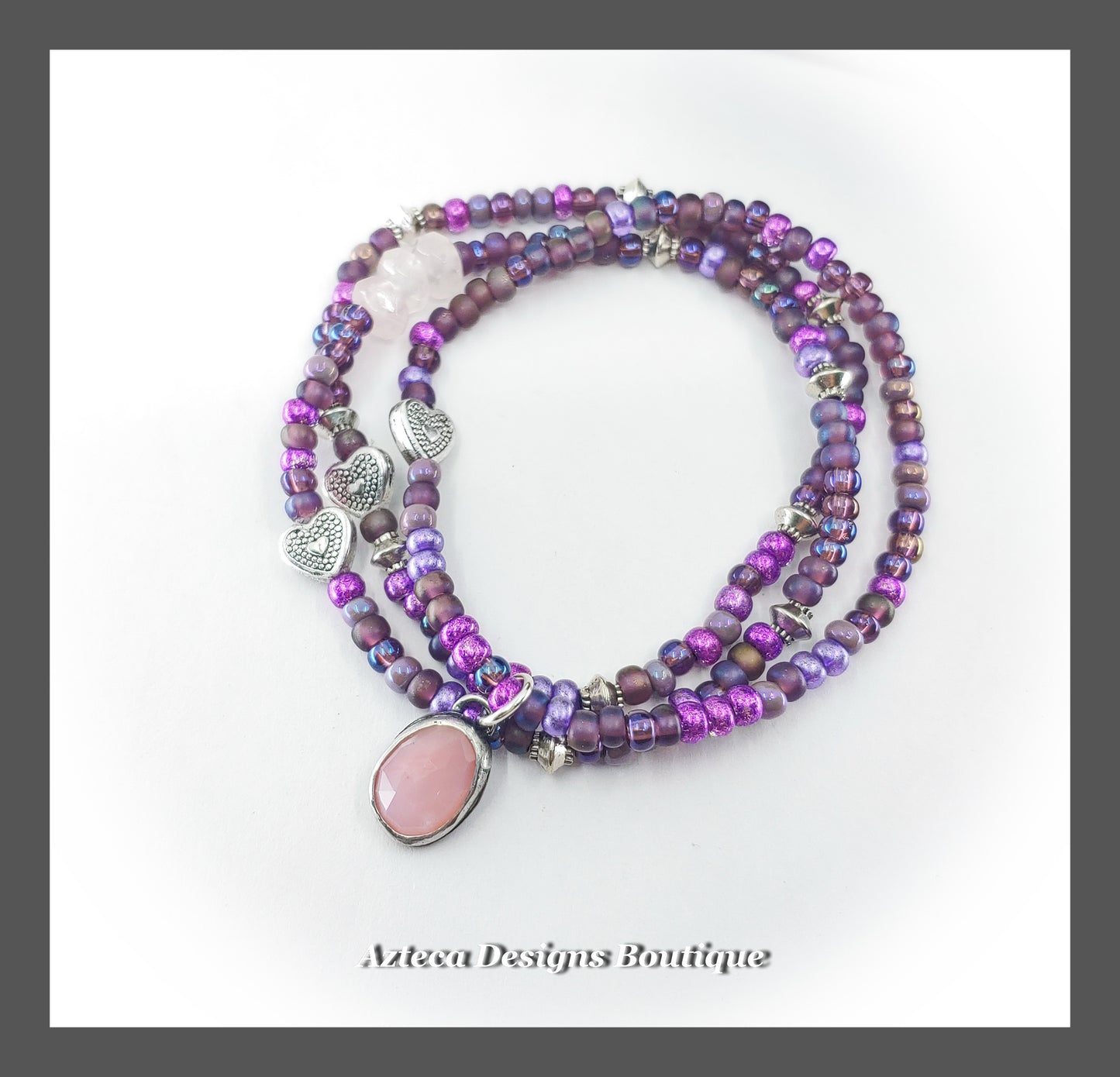 Dream Big + Pink Opal + Glass Seed Bead + Gemstone Stretch Bracelet SET of THREE