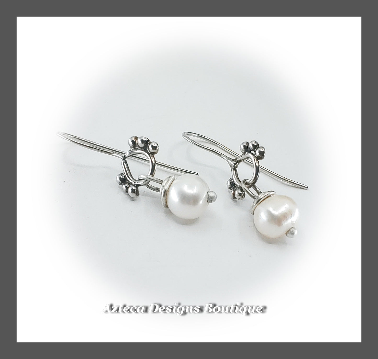 Freshwater White Baroque Pearl Earrings + Hand Fabricated Argentium Silver