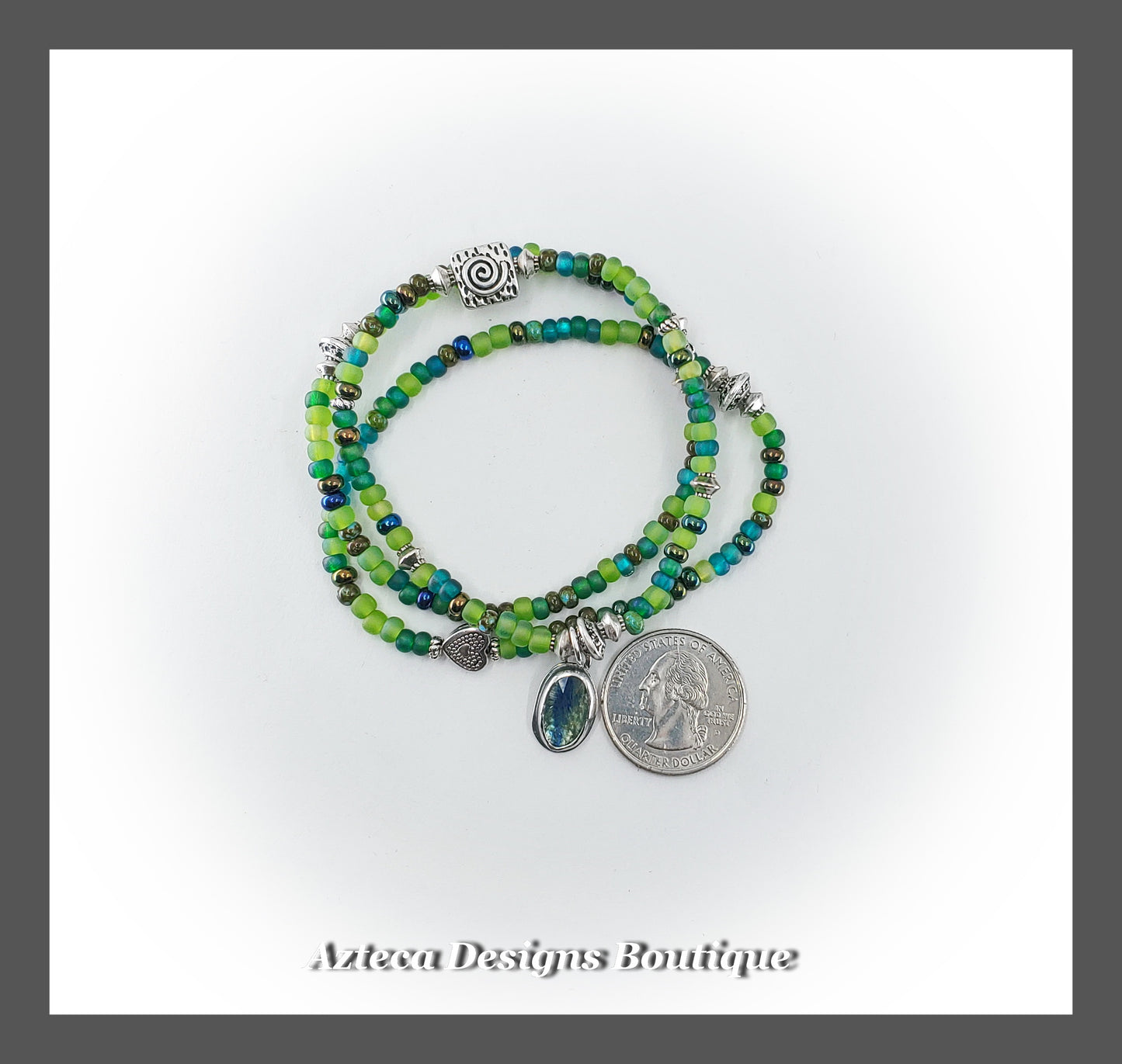 Spring Green + Mint Blue Bi Color Kyanite + Glass Seed Bead + Gemstone Stretch Bracelet SET of THREE