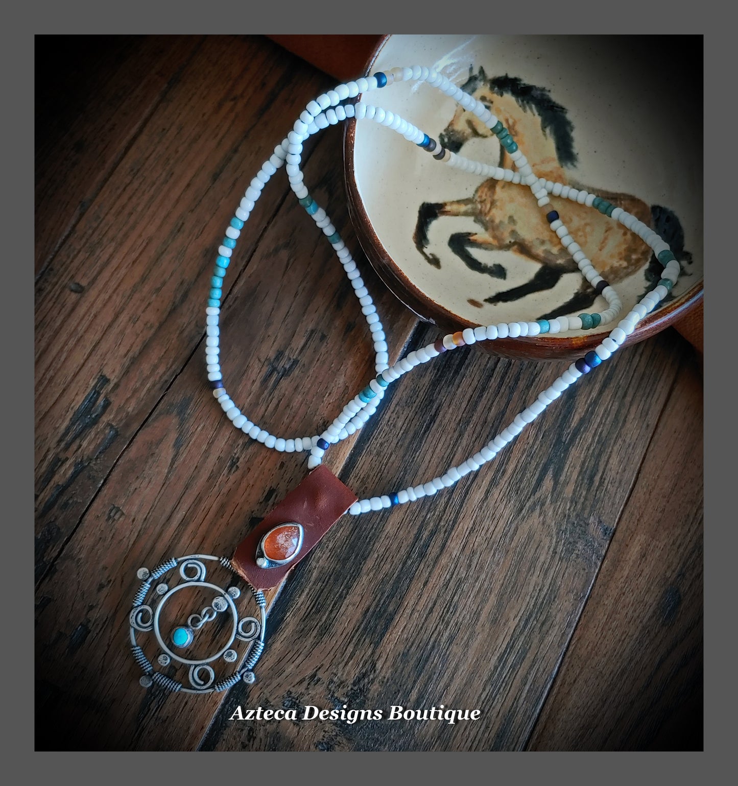 Dream Weaver + Orange Sun Stone  + Sleeping Beauty Turquoise + Beaded Long Necklace