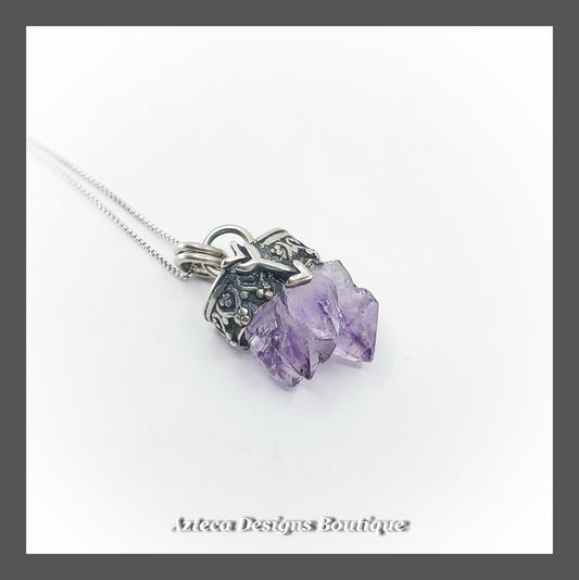 Purple Amethyst Crystal Sterling Silver Necklace