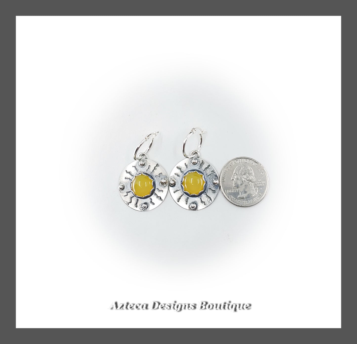 Yellow Chalcedony Sterling Silver Hand Fabricated Sunburst Hoop Earrings