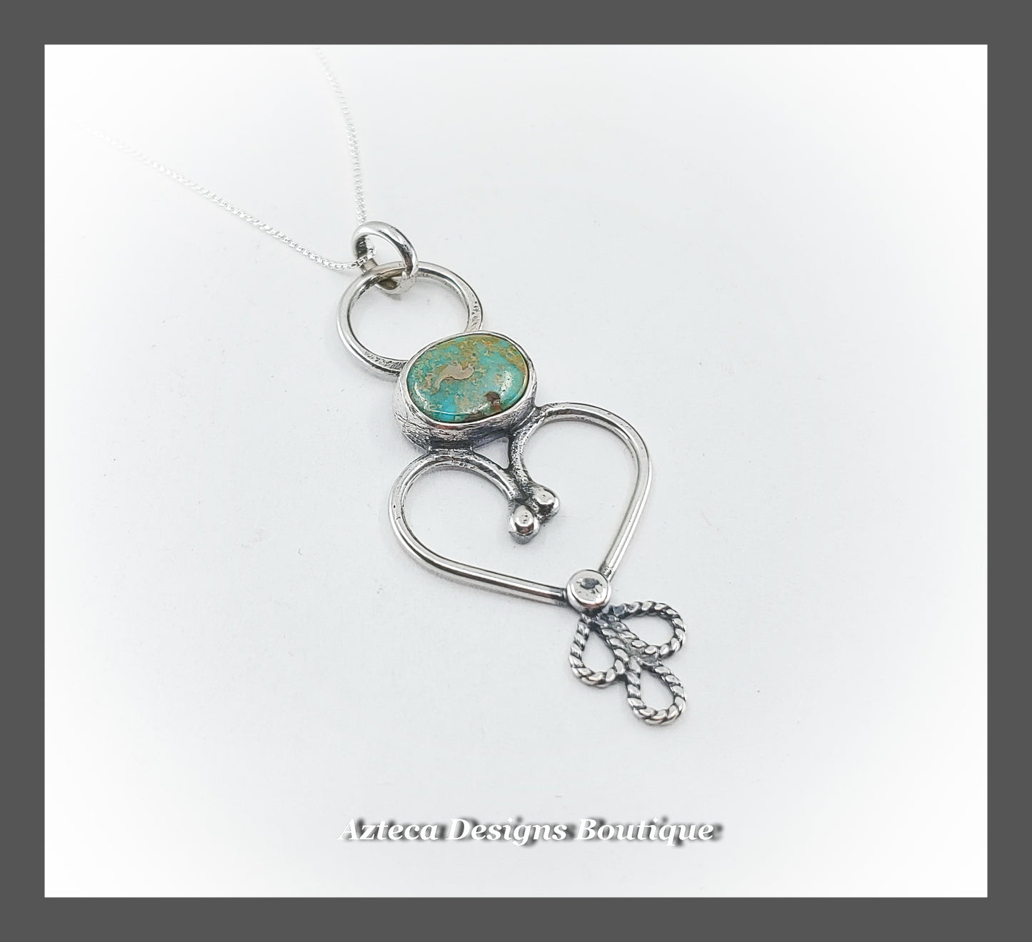 Nevada Turquoise + Silver Lace Heart + Hand Fabricated Sterling Silver Necklace