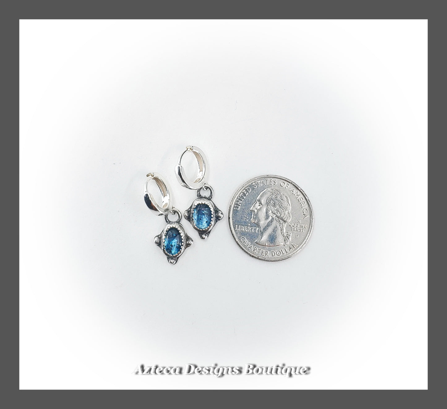 Dainty Moss Kyanite + Hand Fabricated Sterling Silver + Huggie Latch Hoop Earrings PR1