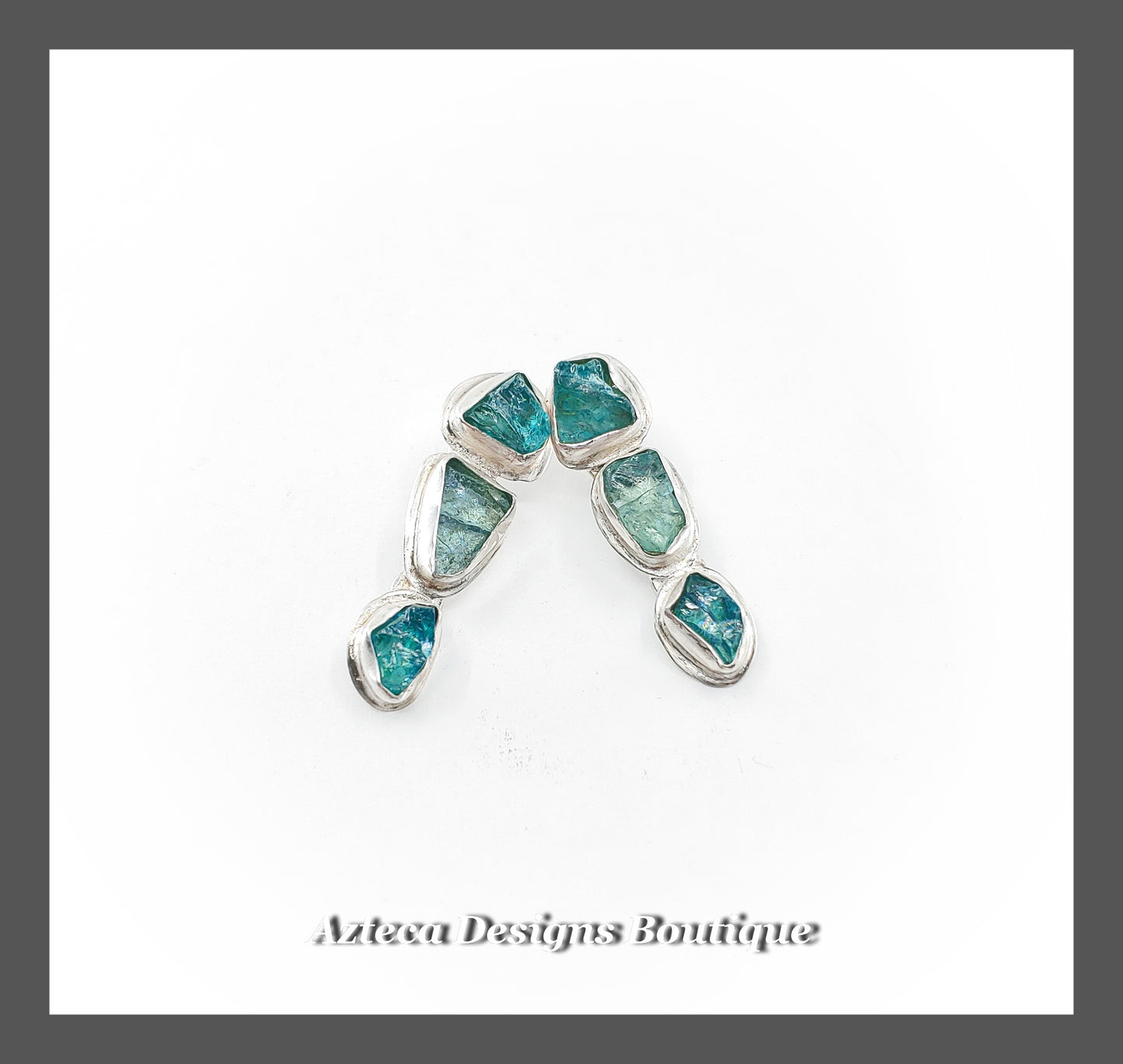 Raw Apatite Triple Crystal + Hand Fabricated Sterling Silver Post Earrings