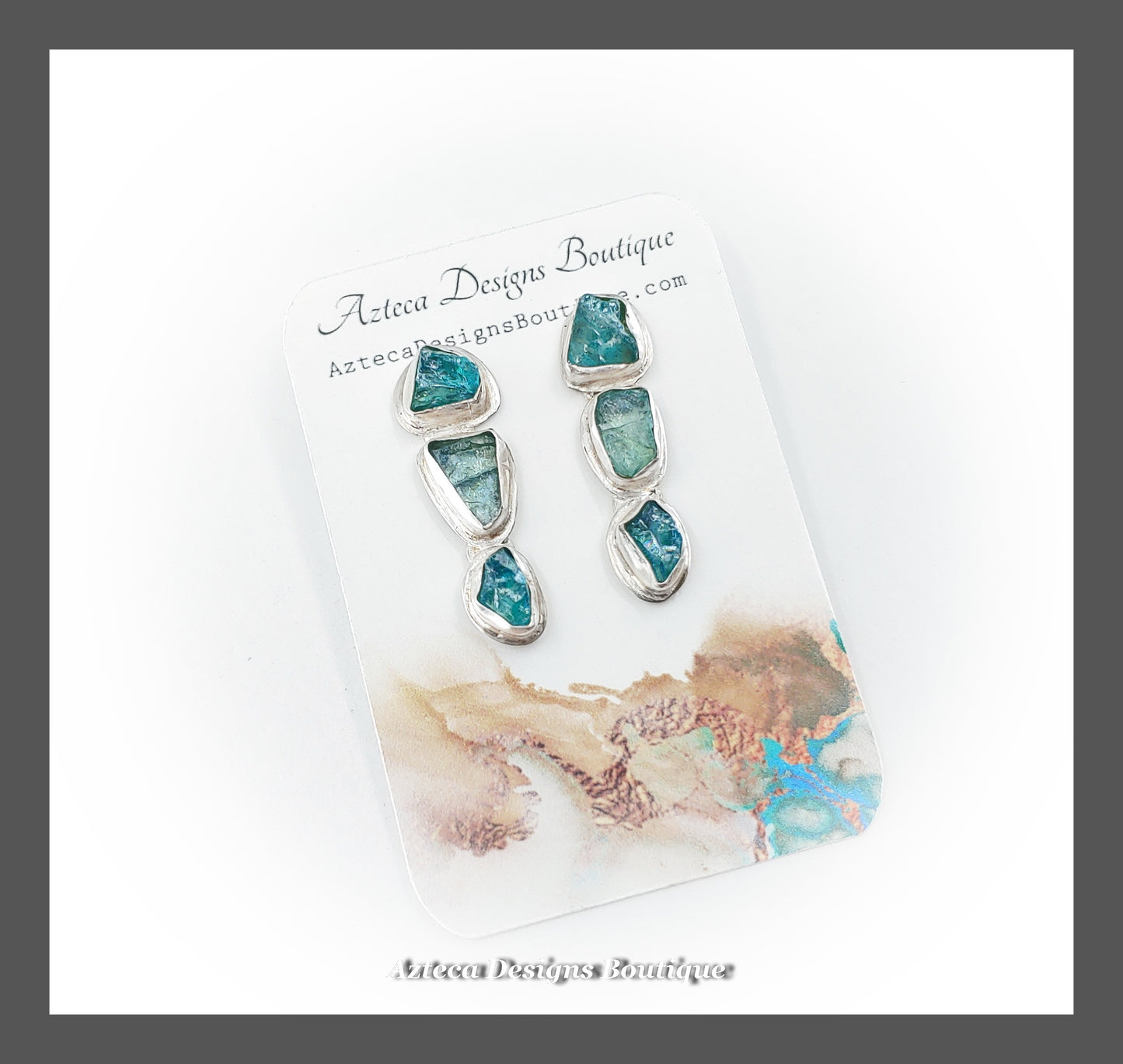 Raw Apatite Triple Crystal + Hand Fabricated Sterling Silver Post Earrings