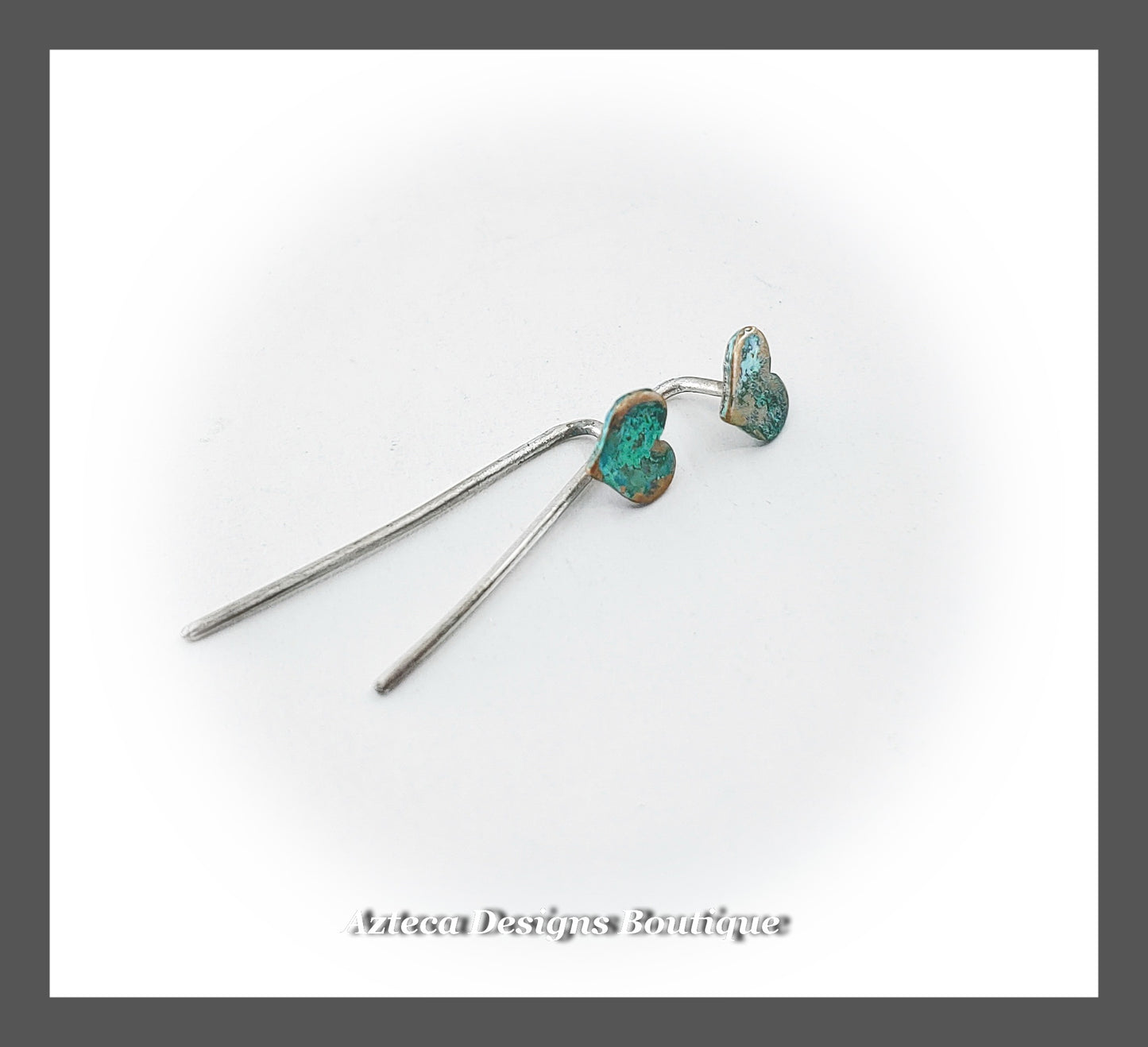 Green Patina Bronze + Sterling Silver Tiny Heart Earrings