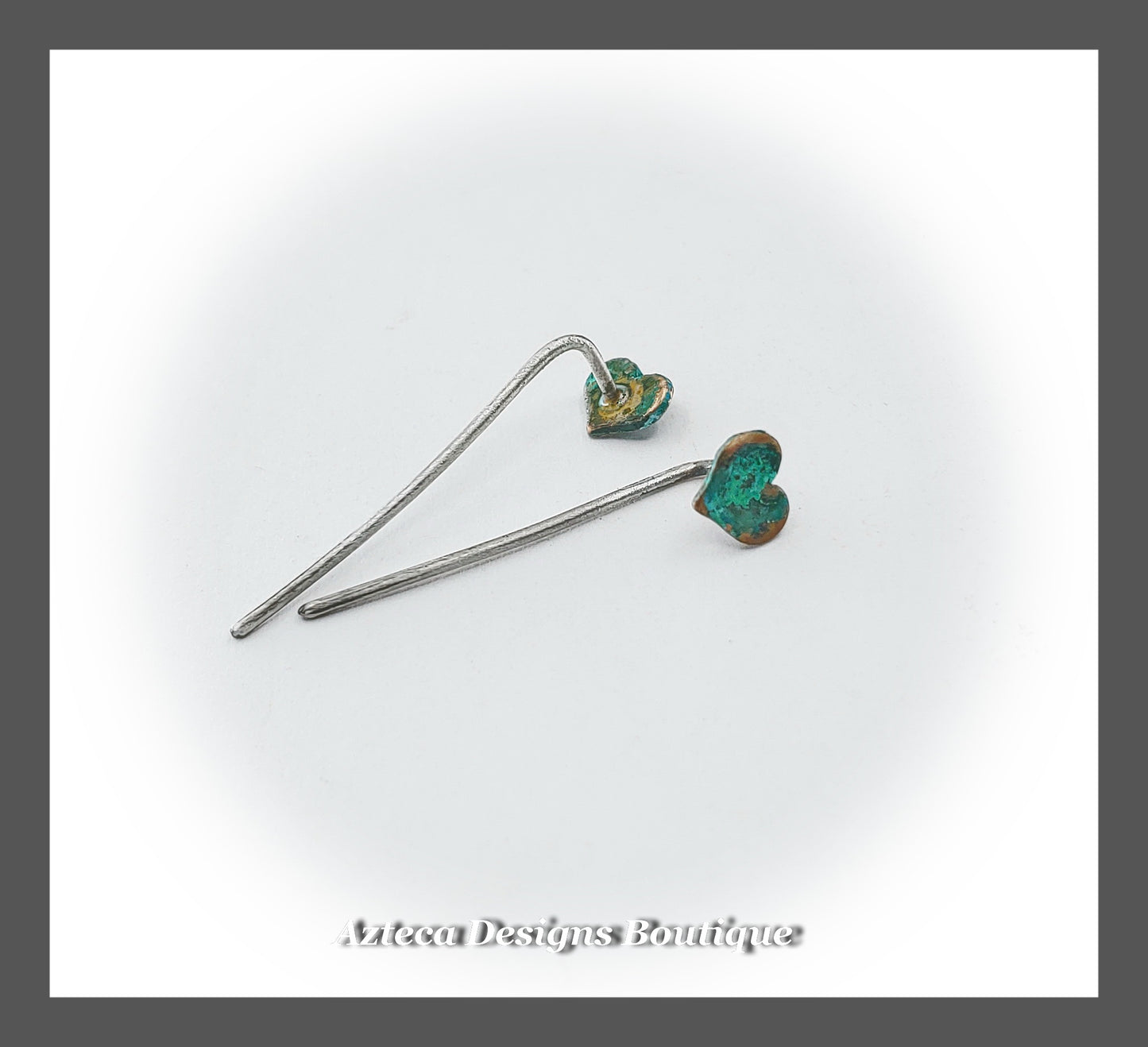 Green Patina Bronze + Sterling Silver Tiny Heart Earrings