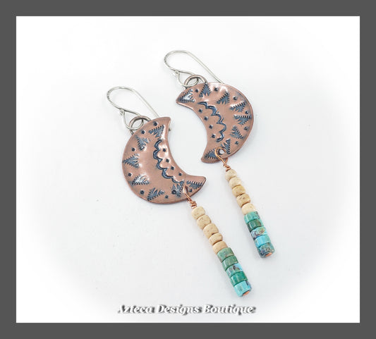 Copper + Turquoise + Argentium Silver Earrings