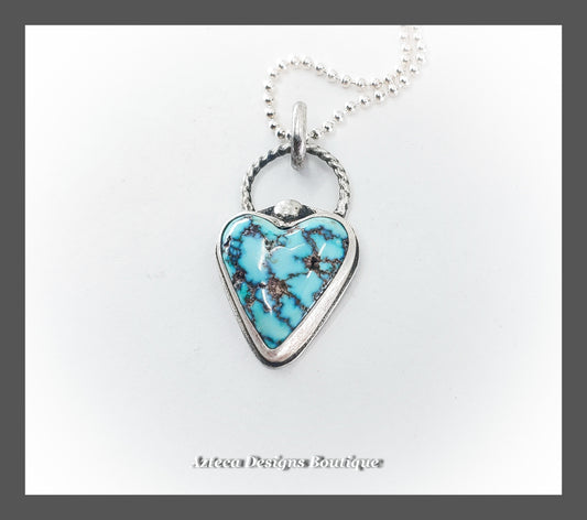 Blue Kingman Turquoise Heart + Hand Fabricated Sterling Silver Necklace