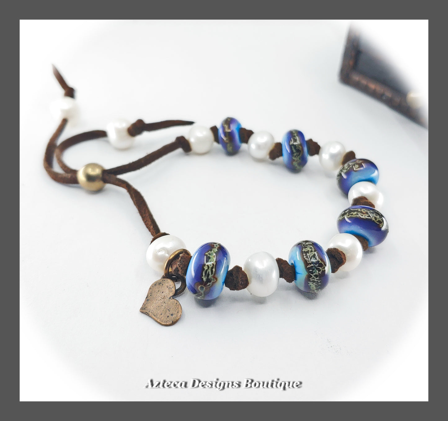 Rustic Pearl Bracelet + Vegan Suede + Lampwork Glass Beads