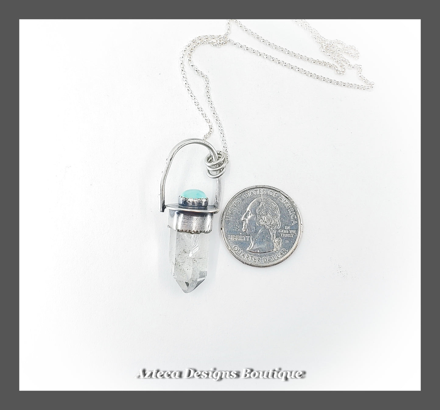 Clear Quartz Crystal + Turquoise + Hand Fabricated Sterling Silver Necklace