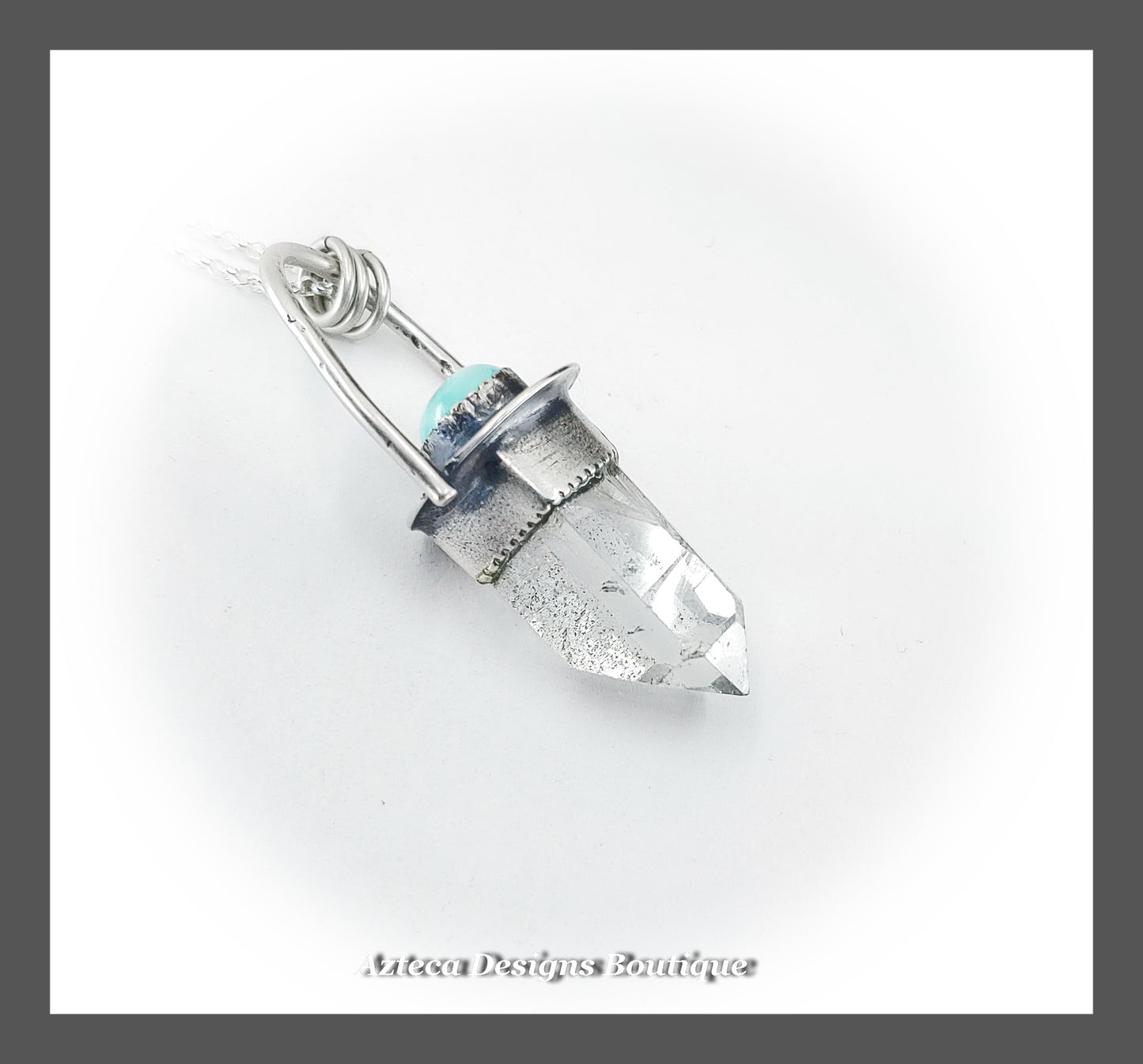 Clear Quartz Crystal + Turquoise + Hand Fabricated Sterling Silver Necklace