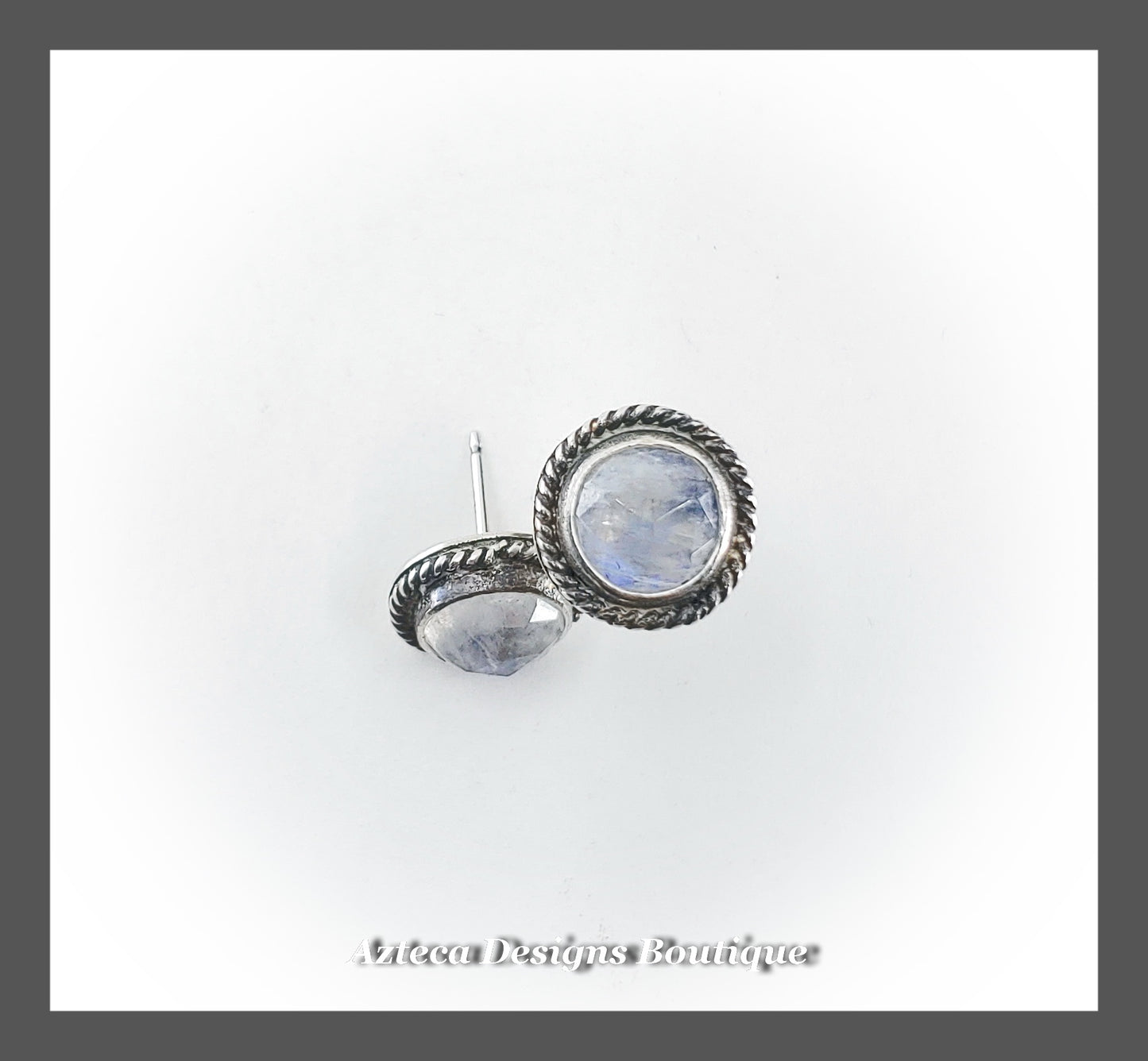 Rainbow Moonstone + Hand Fabricated Sterling Silver Post Earrings