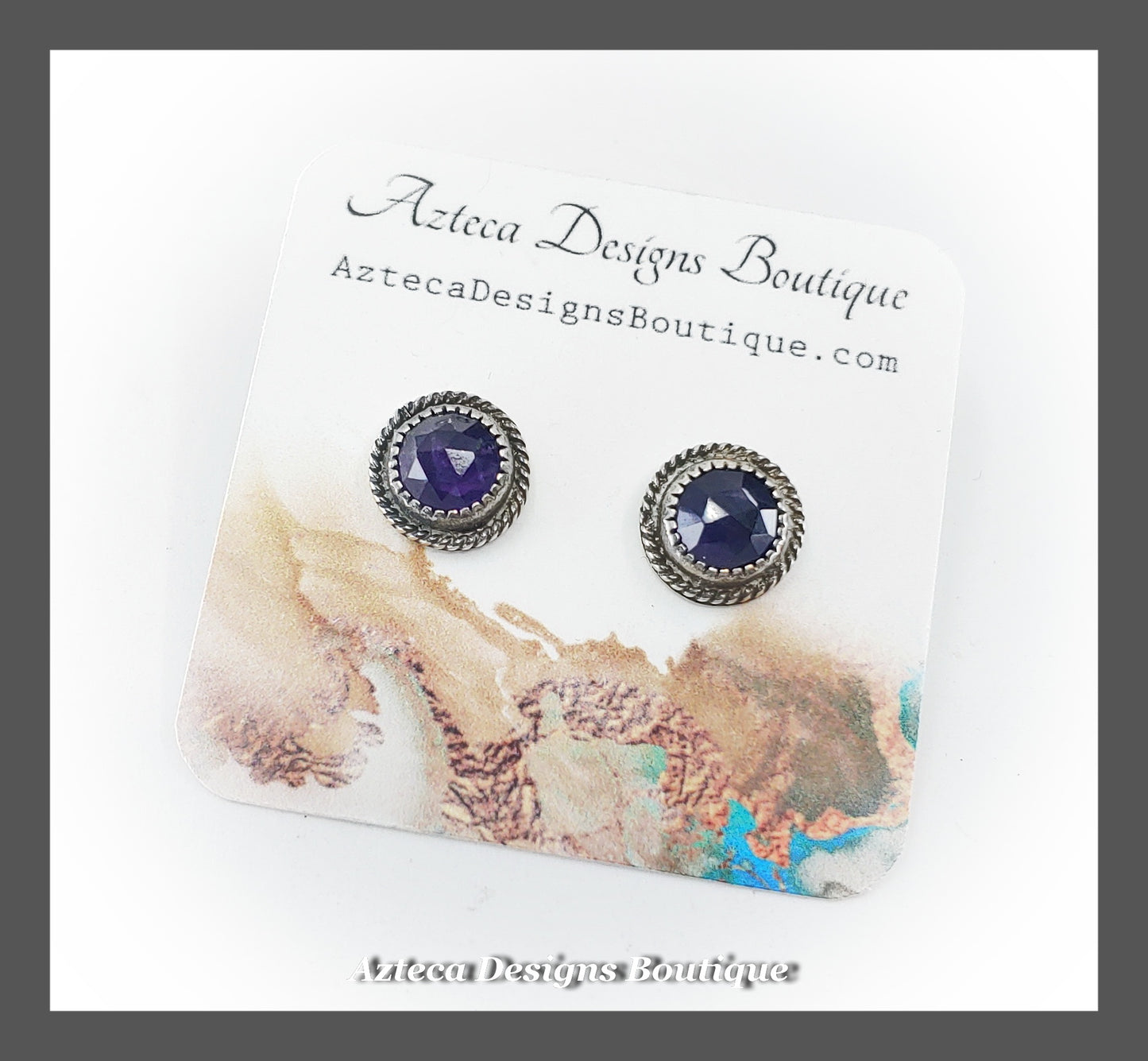 Amethyst + Hand Fabricated Sterling Silver Post Earrings
