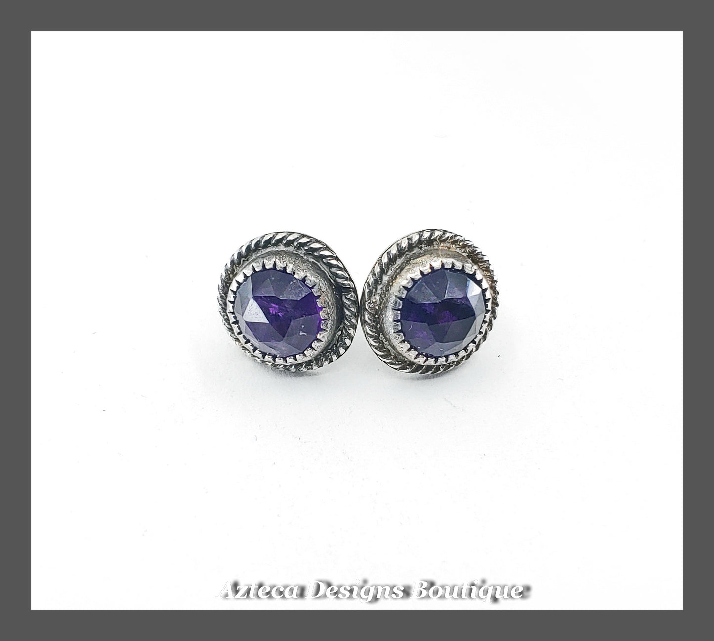 Amethyst + Hand Fabricated Sterling Silver Post Earrings