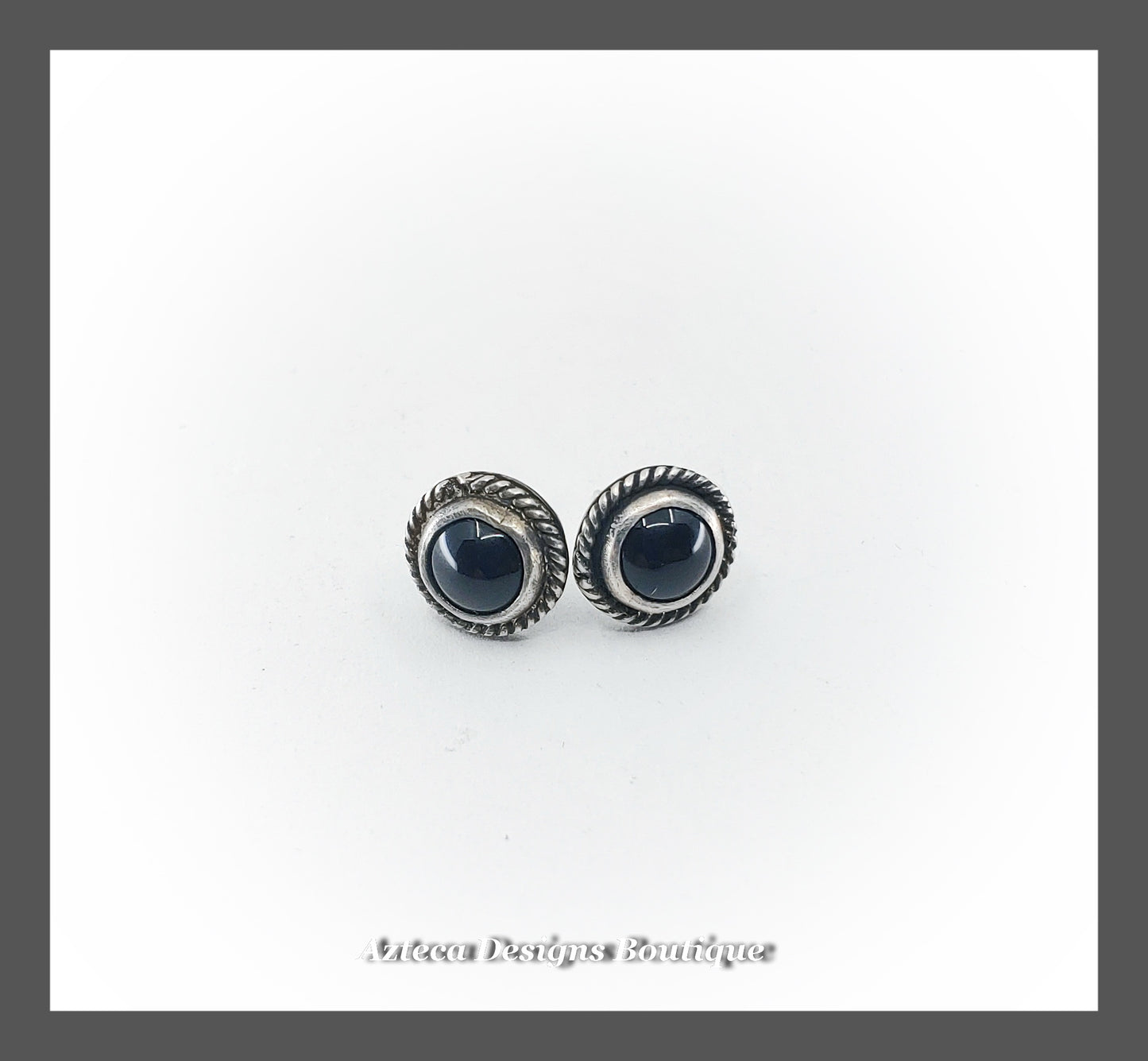 Black Onyx + Hand Fabricated Sterling Silver Post Earrings