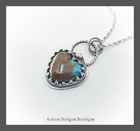 Turquoise Heart + Sterling Silver Hand Fabricated Necklace