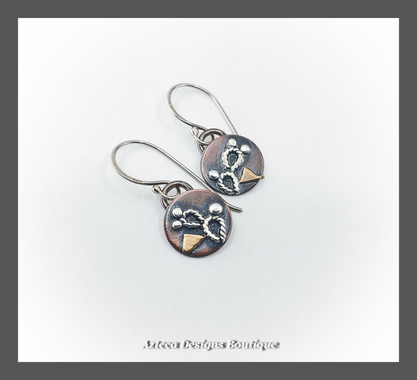 Miniature Prickly Pear Cacti Earrings + Hand Fabricated Copper Argentium Silver