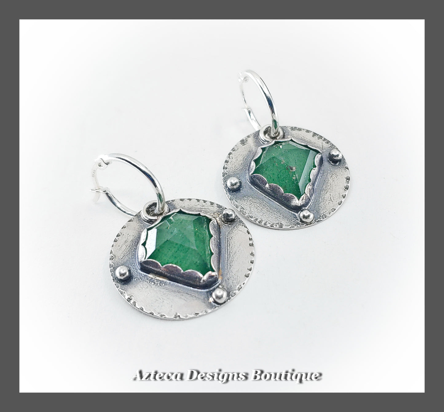 Green Strawberry Quartz Sterling Silver Hand Fabricated Earrings