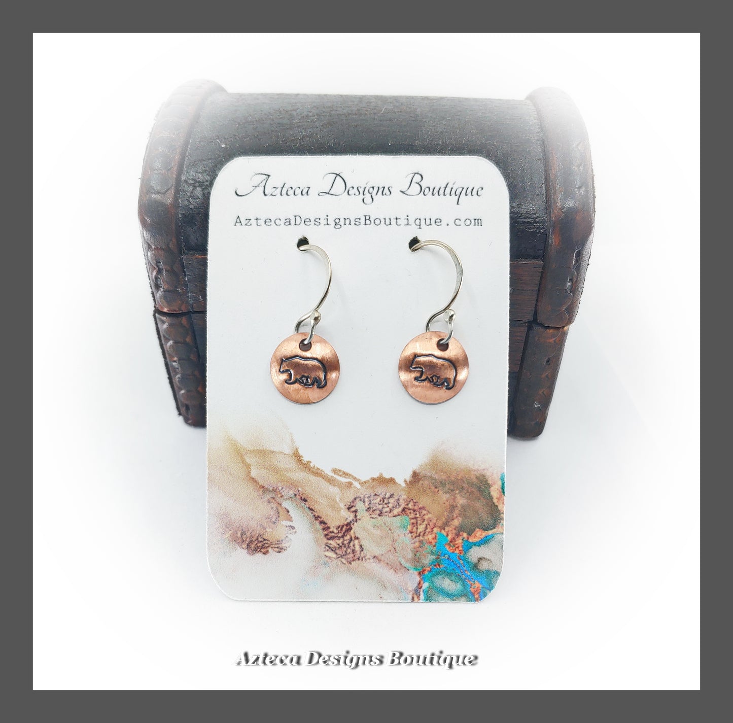 Woodland Bear Hand Fabricated Hand Stamped Copper Silver Charm Earrings