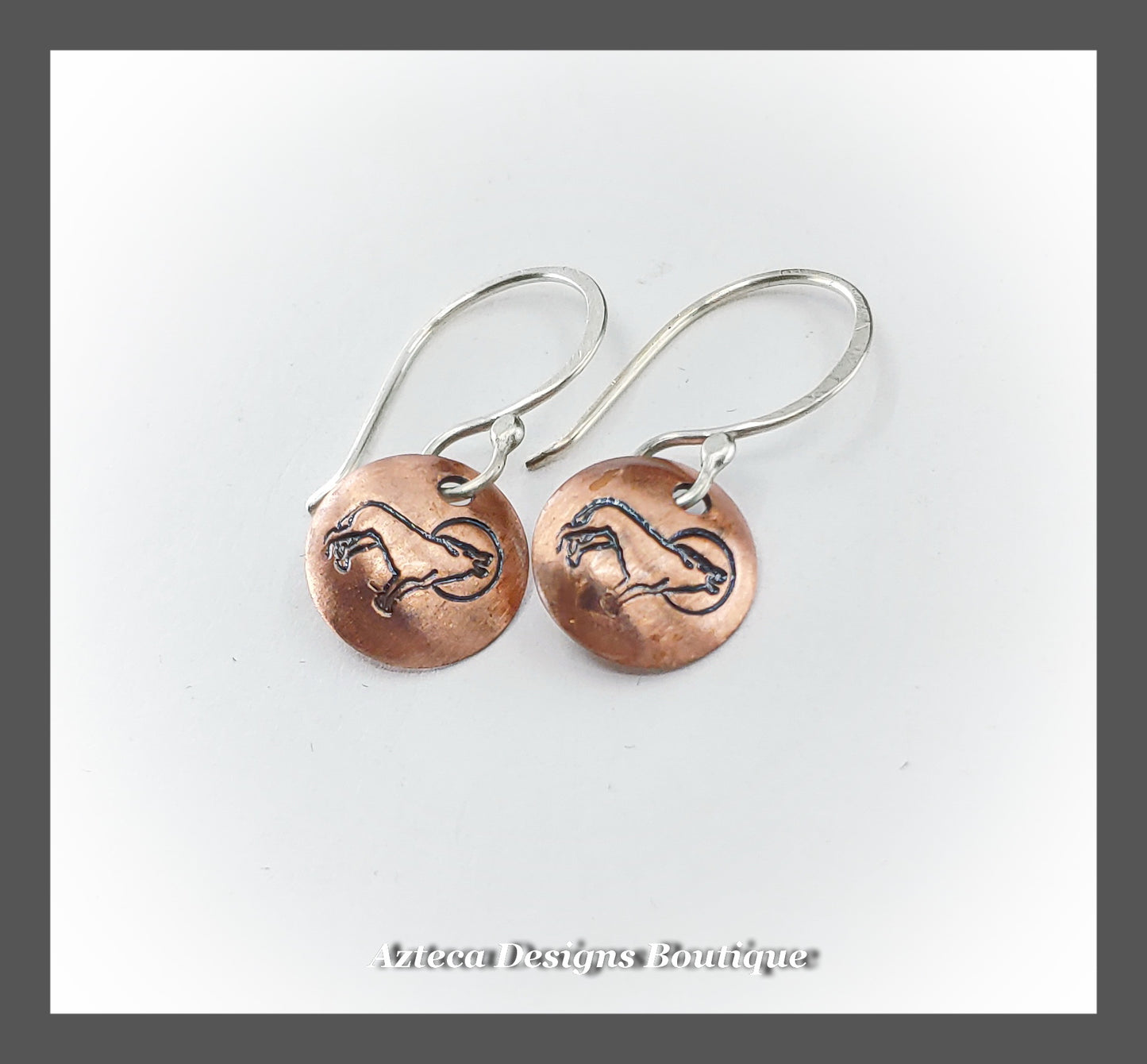 Howling Wolf Hand Fabricated Hand Stamped Copper Silver Charm Earrings