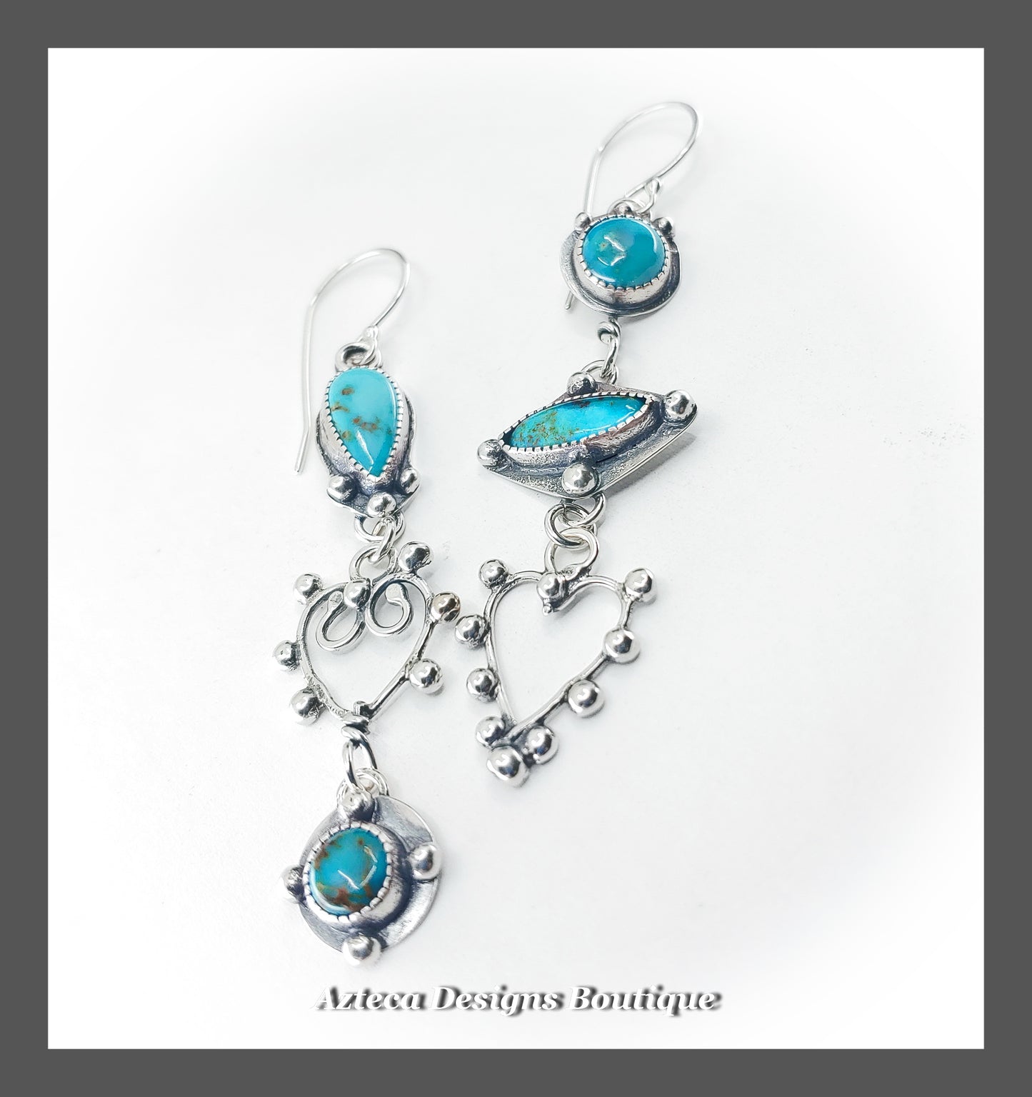 Sierra Nevada Turquoise + Argentium Silver Hearts + Asymmetrical Earrings