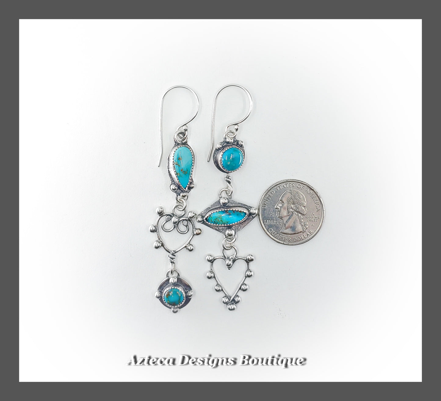 Sierra Nevada Turquoise + Argentium Silver Hearts + Asymmetrical Earrings