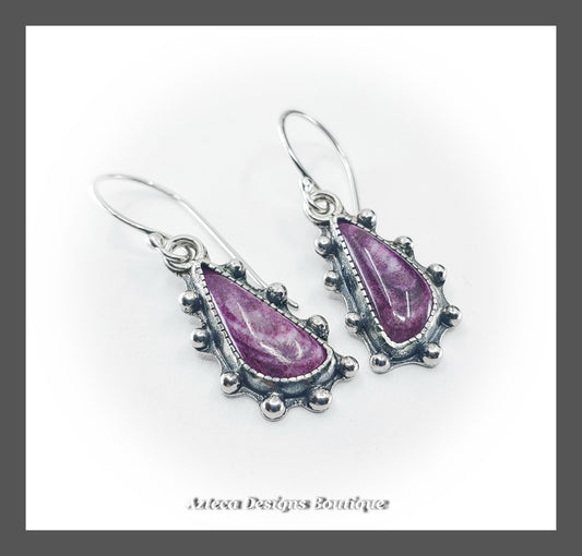 Purple Spiny Oyster Classic Drop Argentium Silver Earrings