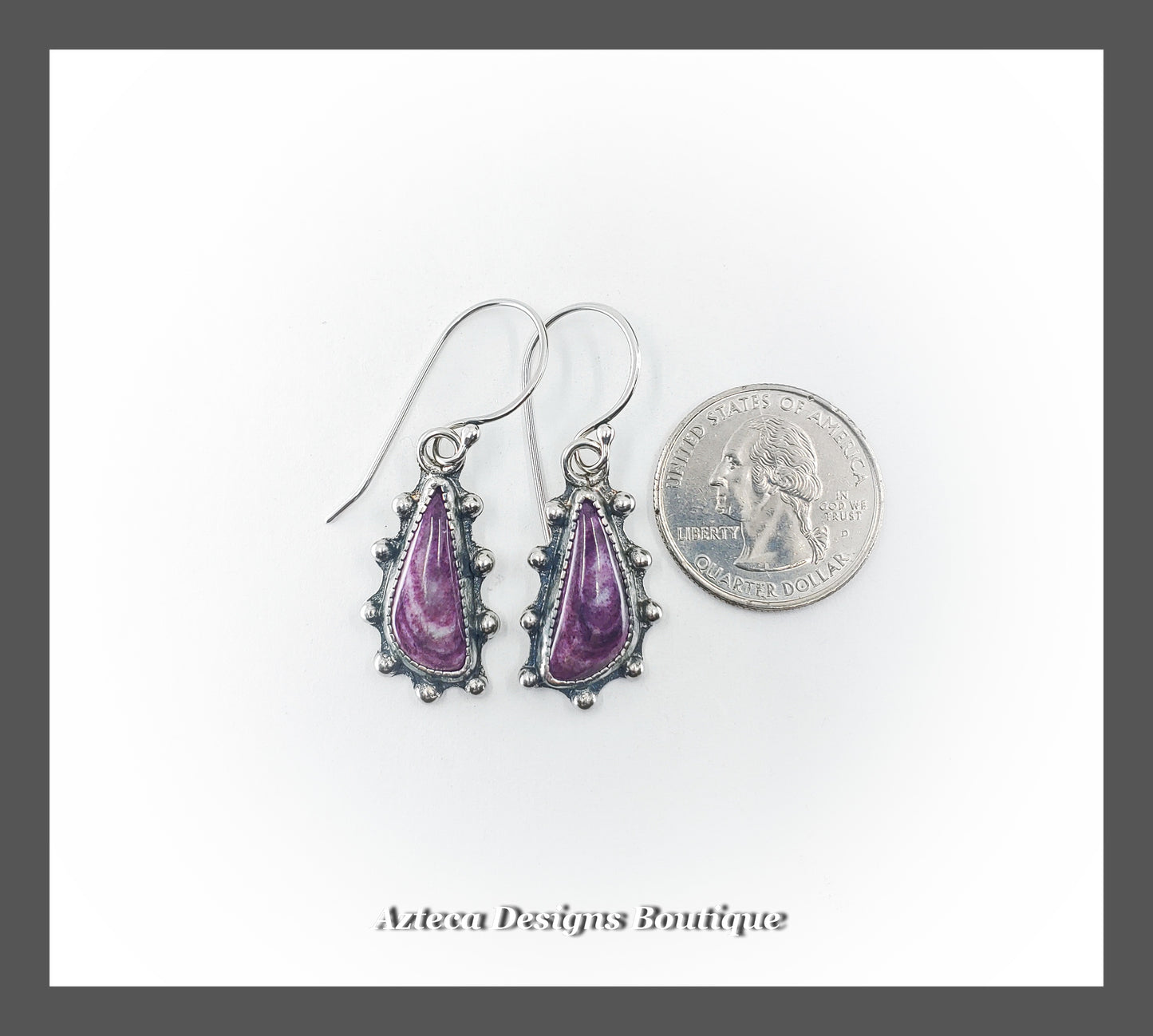 Purple Spiny Oyster Classic Drop Argentium Silver Earrings