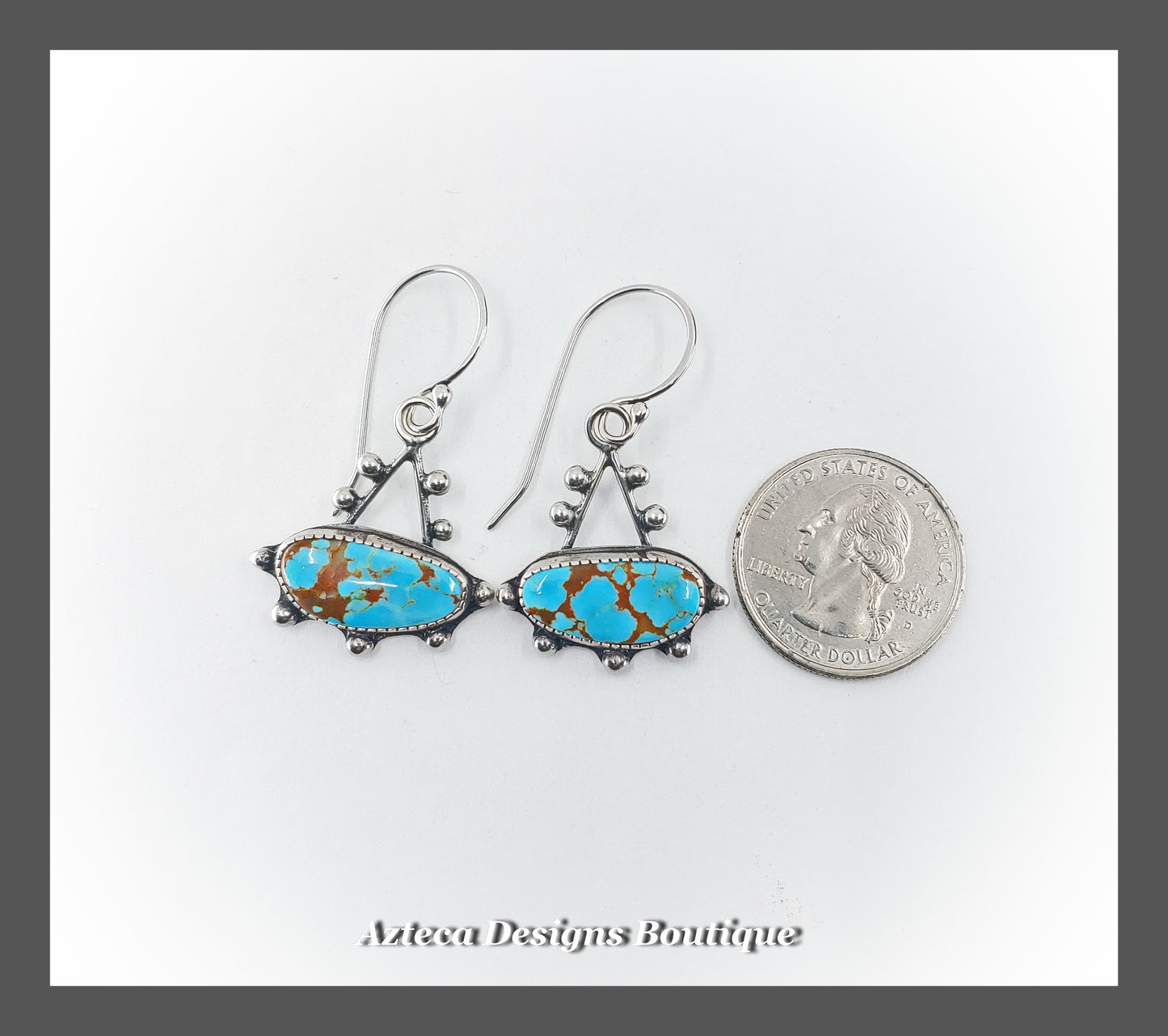 Number 8 Turquoise + Argentium Silver Hand Fabricated Granulation Drop Earrings