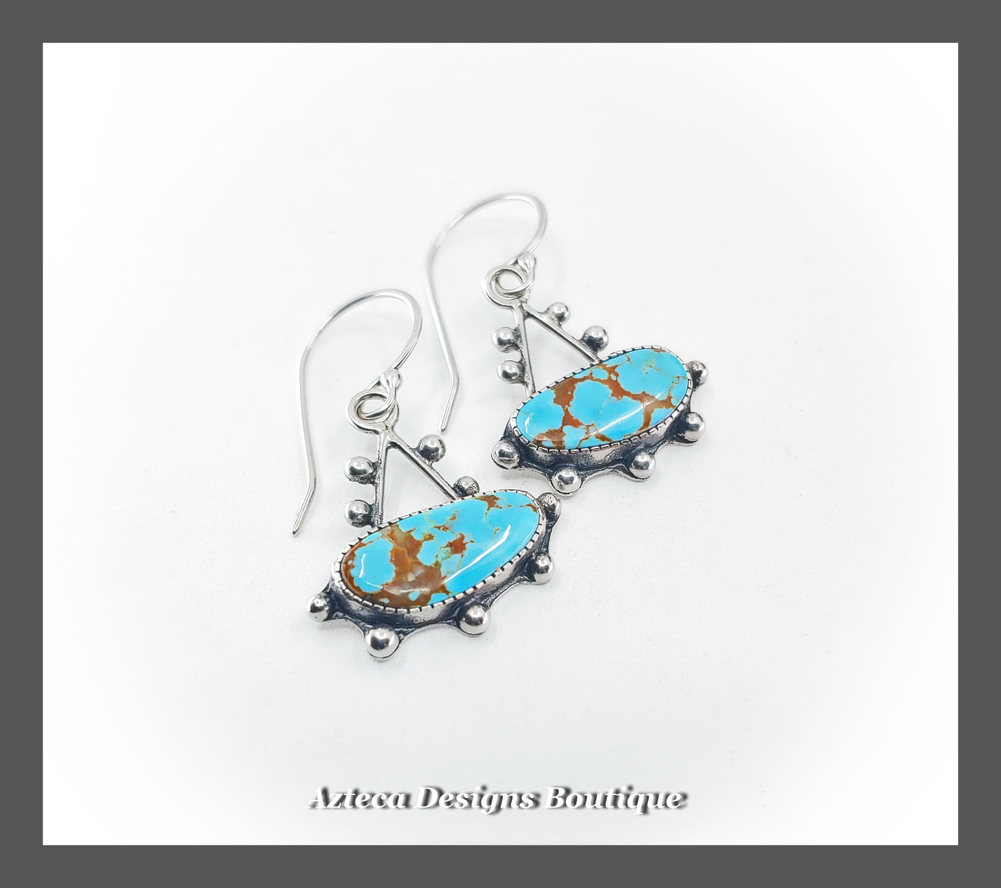 Number 8 Turquoise + Argentium Silver Hand Fabricated Granulation Drop Earrings