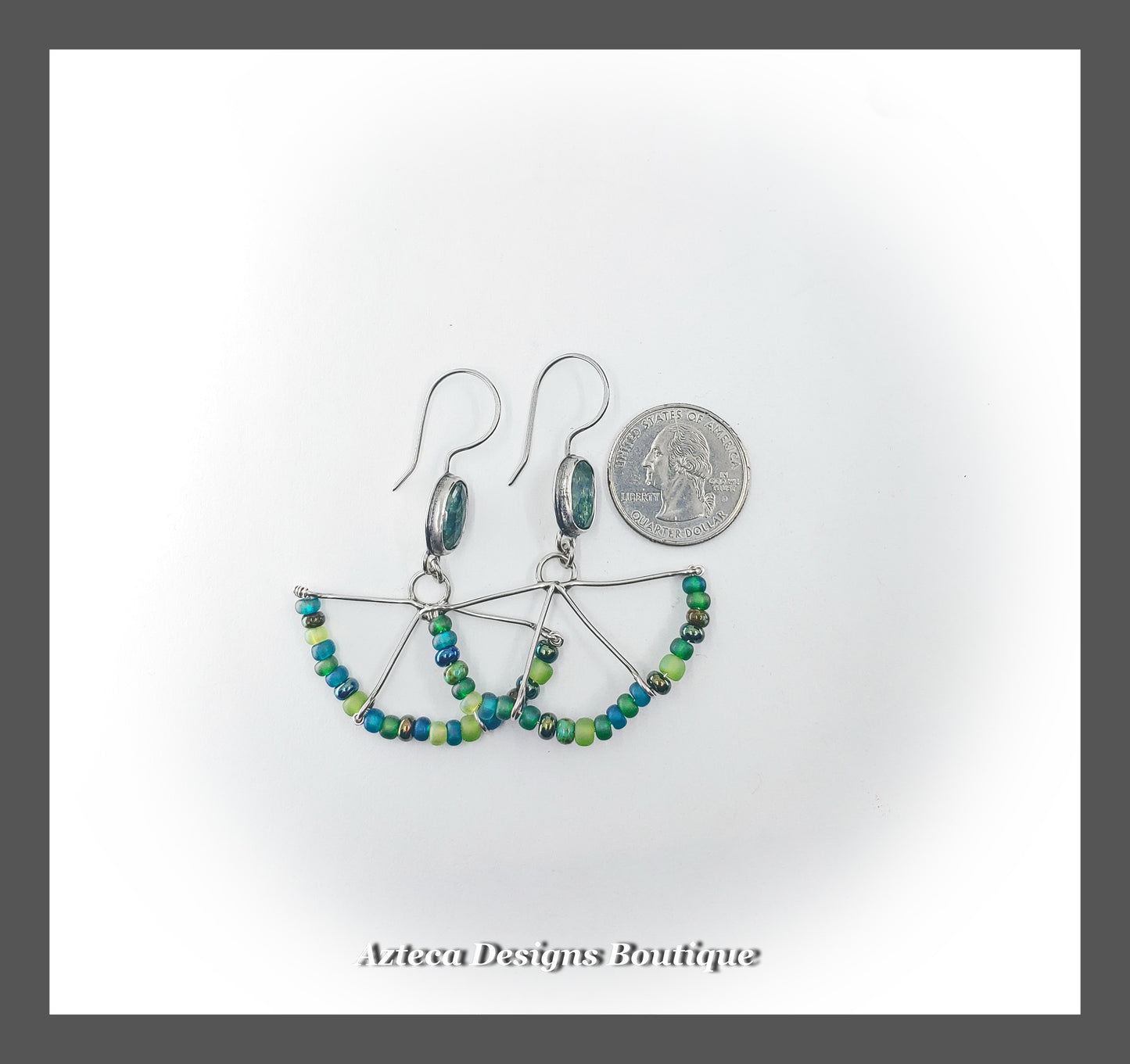 Mint Blue Bi Color Kyanite + Glass Seed Beads + Argentium Silver Hand Fabricated Earrings