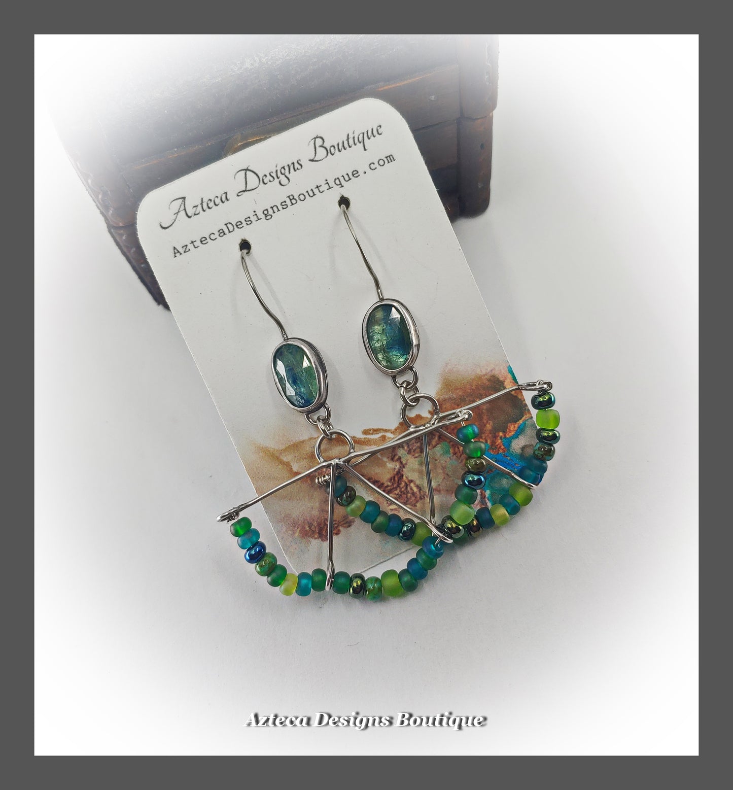 Mint Blue Bi Color Kyanite + Glass Seed Beads + Argentium Silver Hand Fabricated Earrings