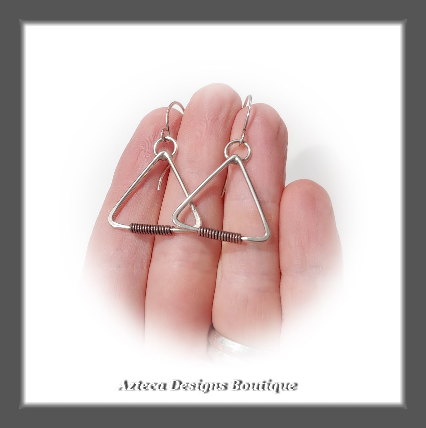 Argentium Silver+Copper Wrap+Petite Triangle Earrings