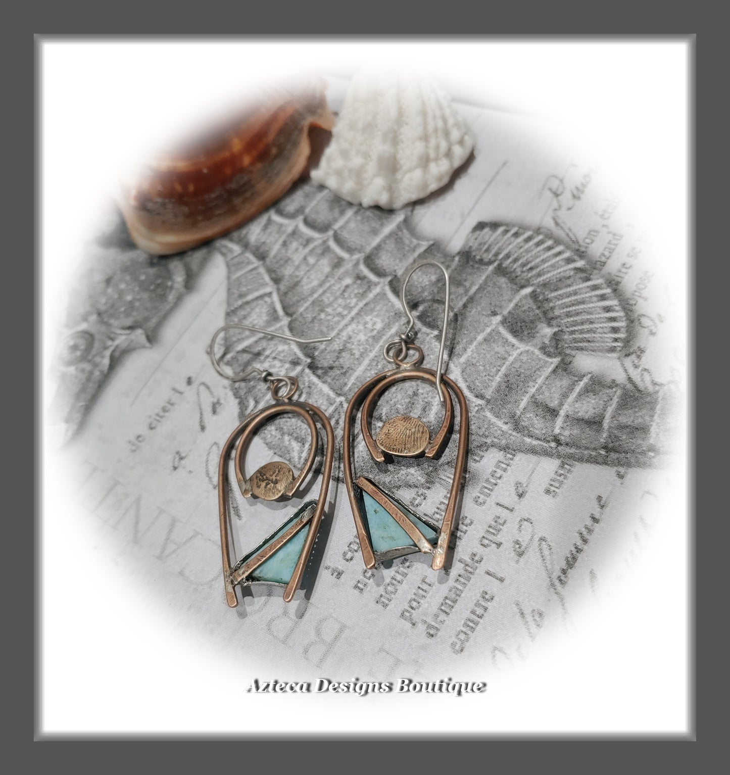 By the Sea~Larimar+Bronze+Argentium Silver+Hand Fabricated Earrings