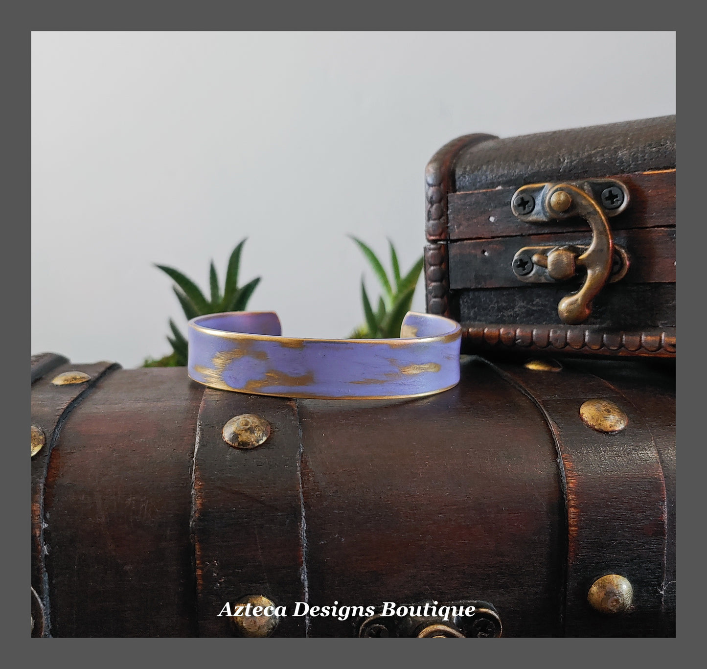 Vintage Lilac + Distressed Brass Cuff Bracelet + Narrow Width