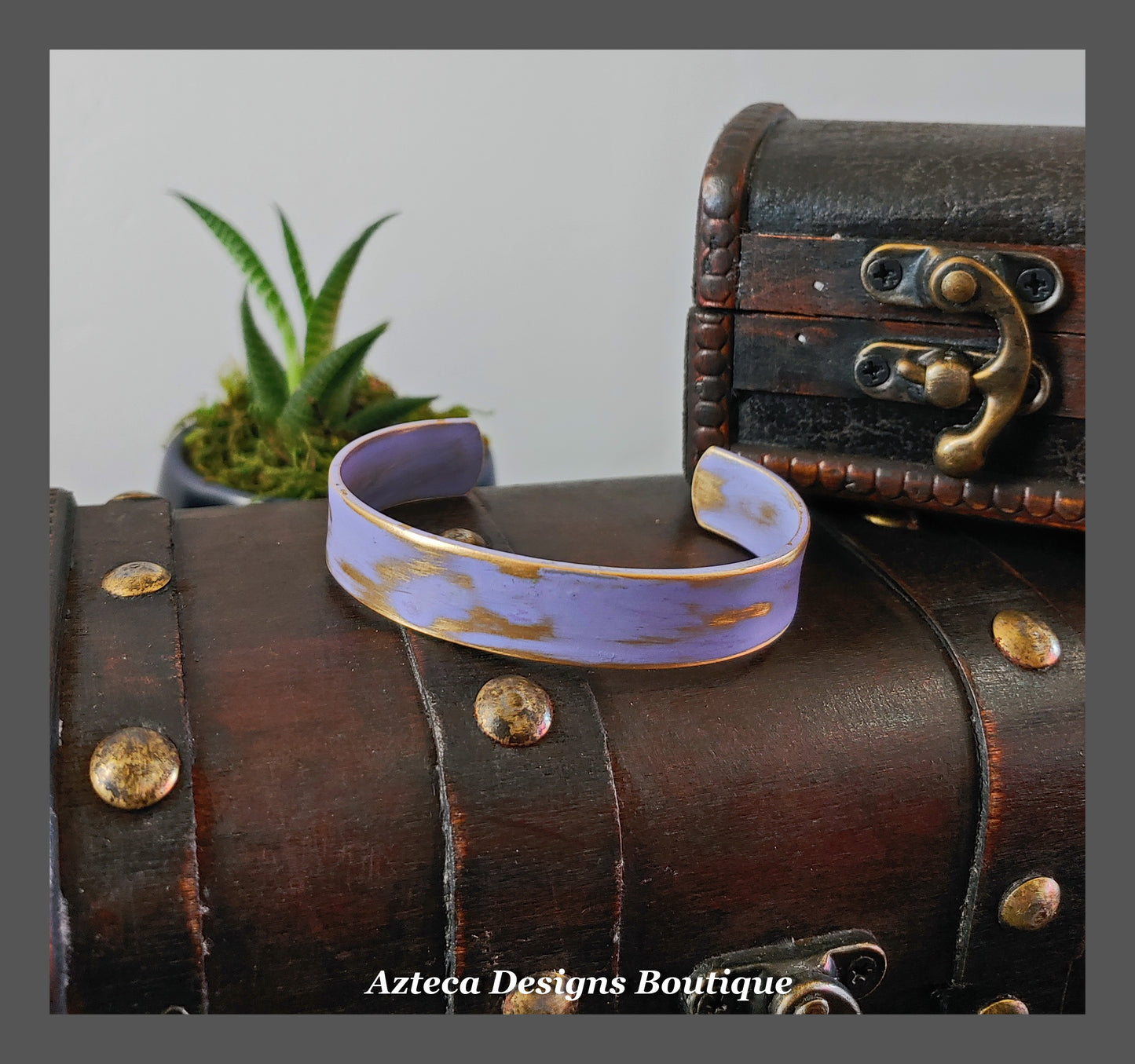 Vintage Lilac + Distressed Brass Cuff Bracelet + Narrow Width