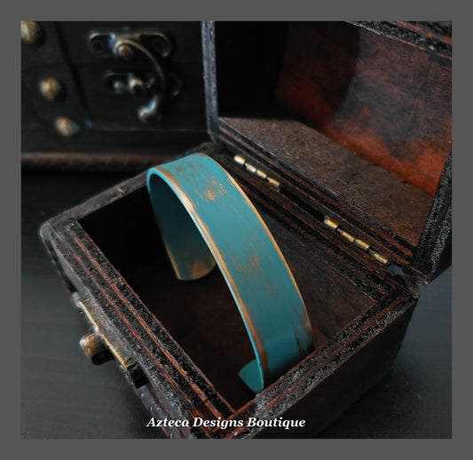 Vintage Blue + Distressed Brass Cuff Bracelet + Narrow Width