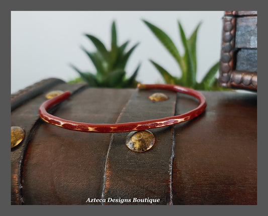 Thin Hammered Texture + Vintage Red + Distressed Brass Cuff Bracelet