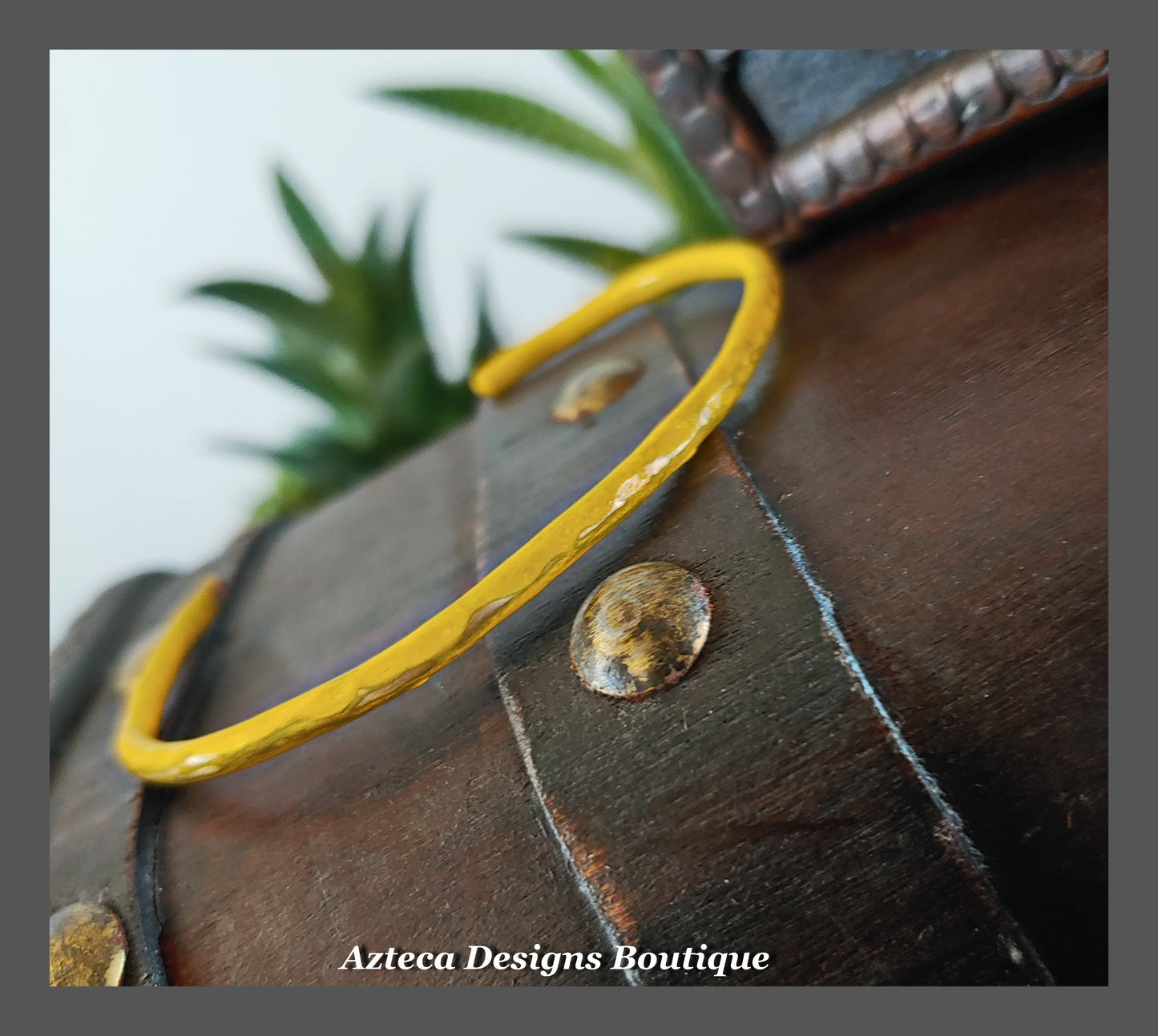 Thin Hammered Texture + Vintage Golden Orange + Distressed Brass Cuff Bracelet