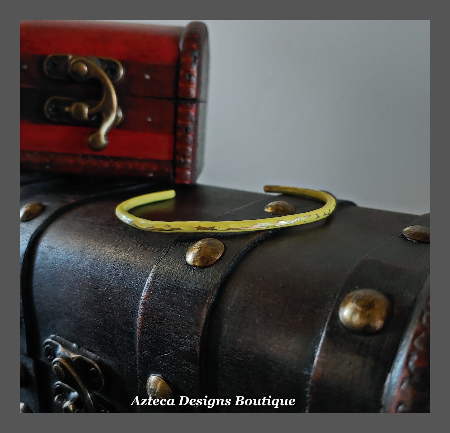 Thin Hammered Texture + Vintage Yellow + Distressed Brass Cuff Bracelet