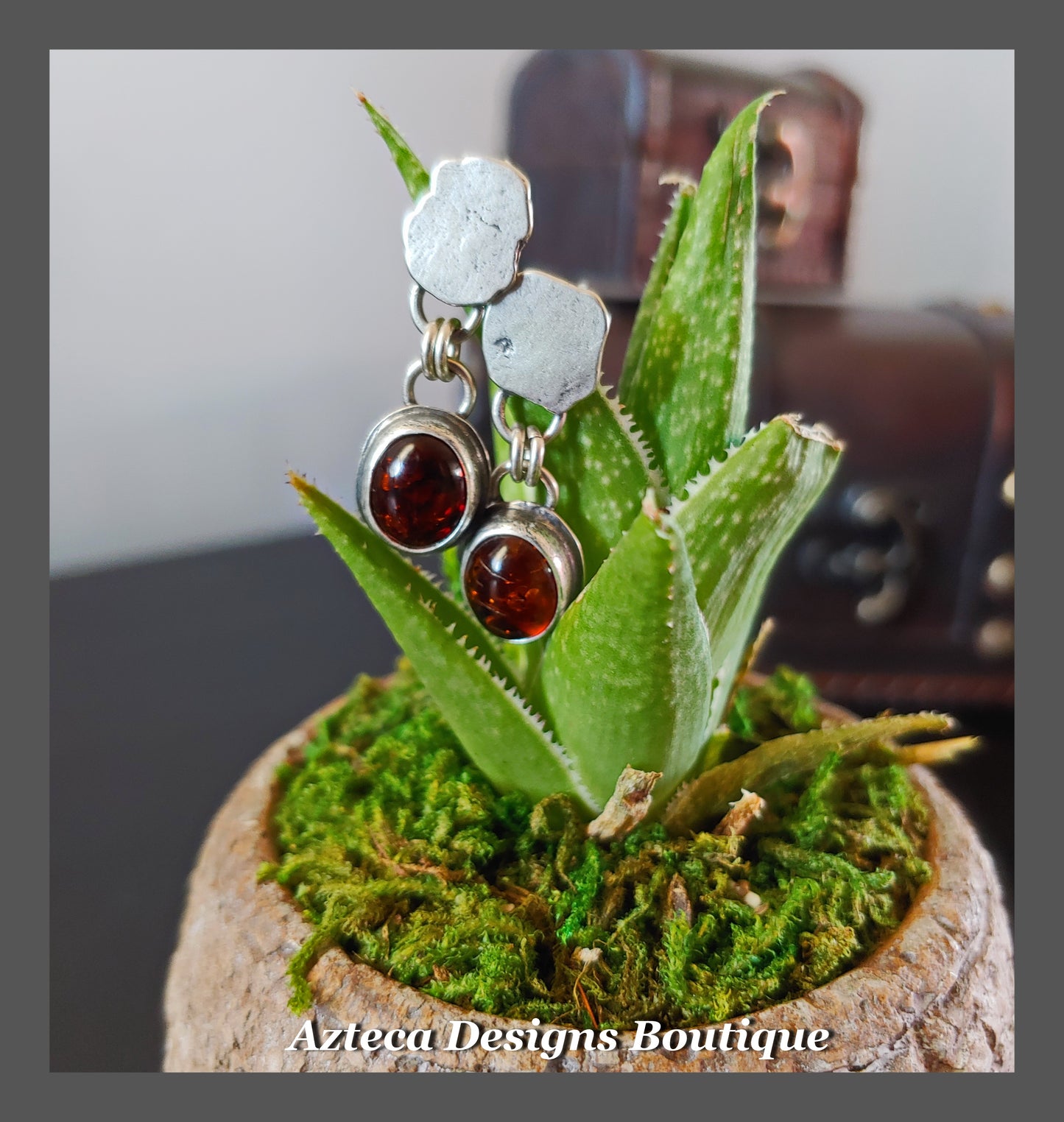 Baltic Amber+Hand Fabricated Silver+Oval Drop Post Earrings