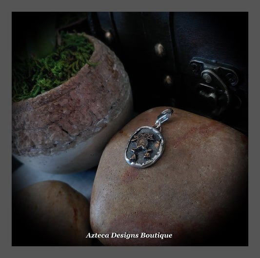 Frog + Bronze In Silver + Hand Fabricated Charm Pendant