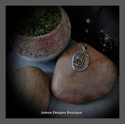 Healing Hand + Bronze In Silver + Hand Fabricated Charm Pendant