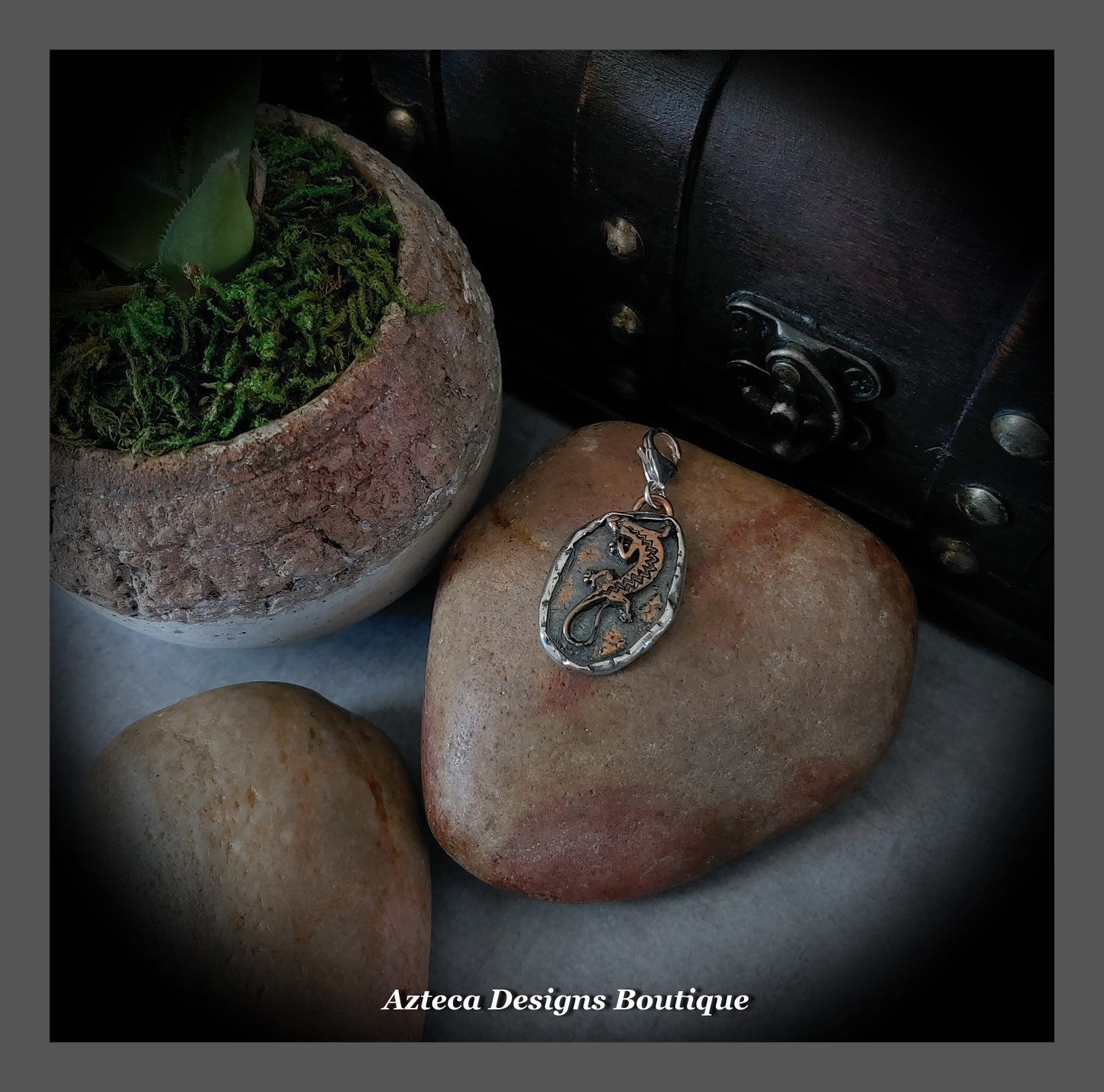 Lizard + Bronze In Silver + Hand Fabricated Charm Pendant