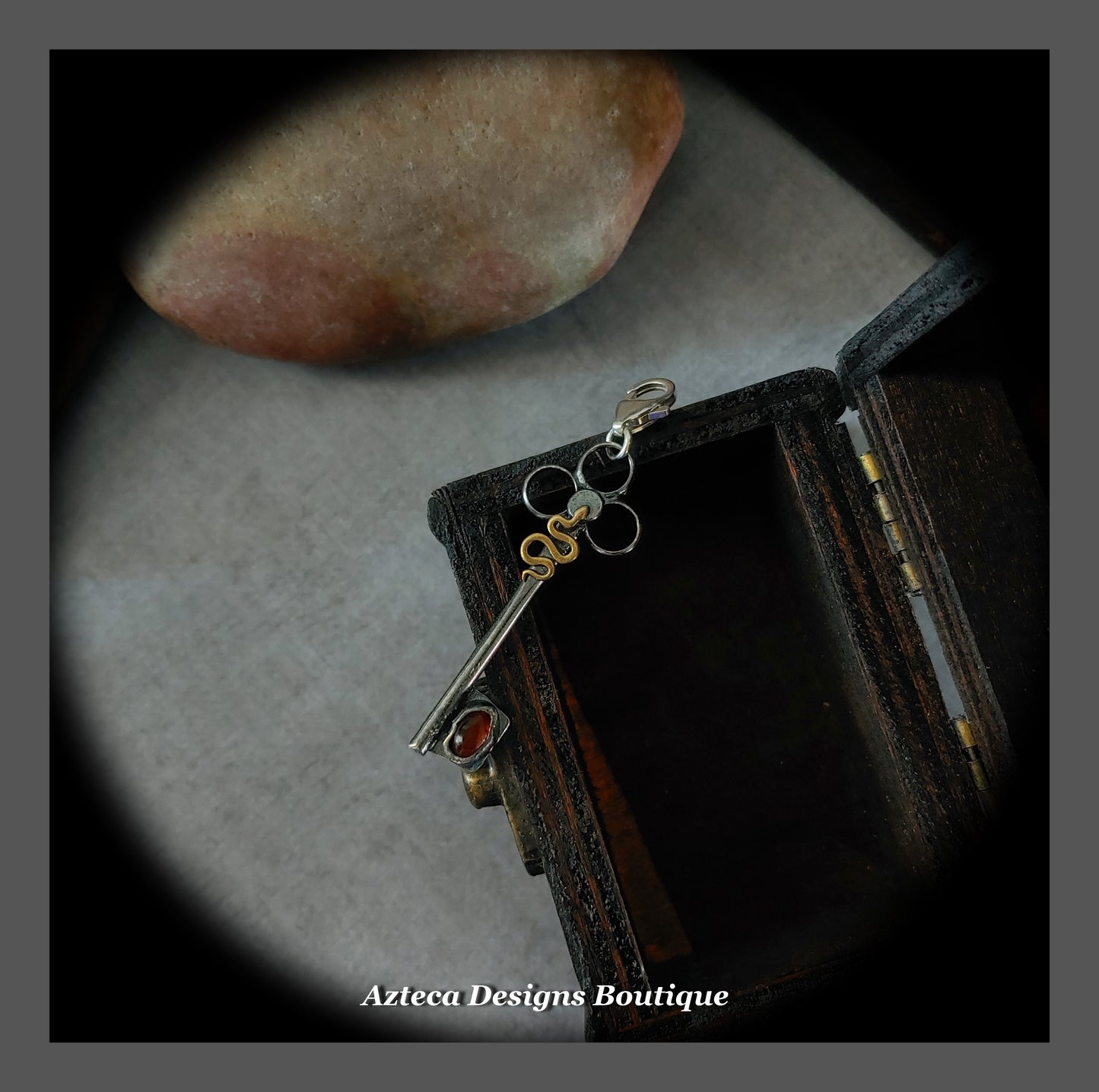 Amber Key Pendant with Lobster Clasp + Hand Fabricated Argentium Silver + Blackened Finish